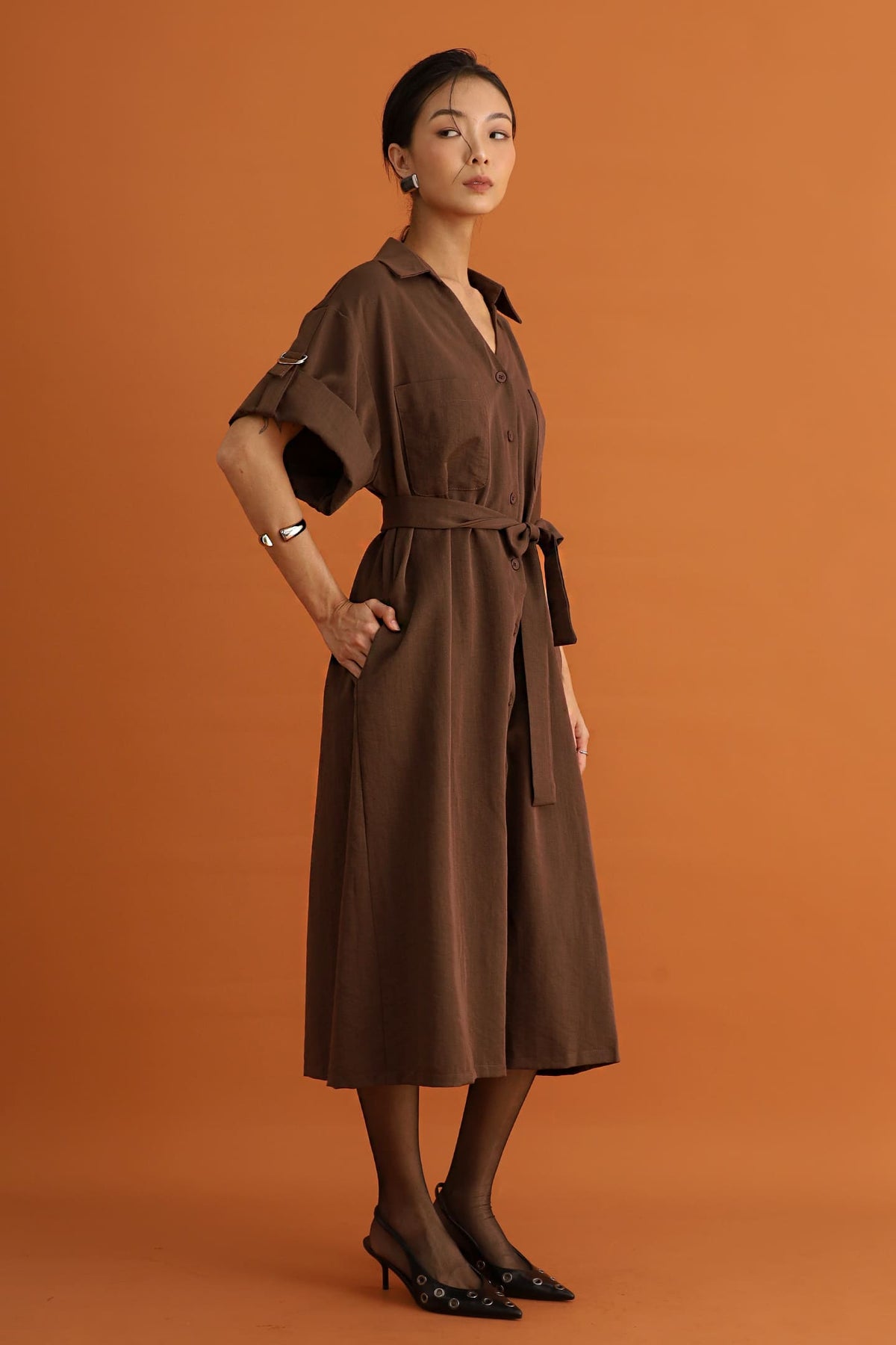 CHOSEN - Monaco Trench Coat Dress in Cocoa Brown
