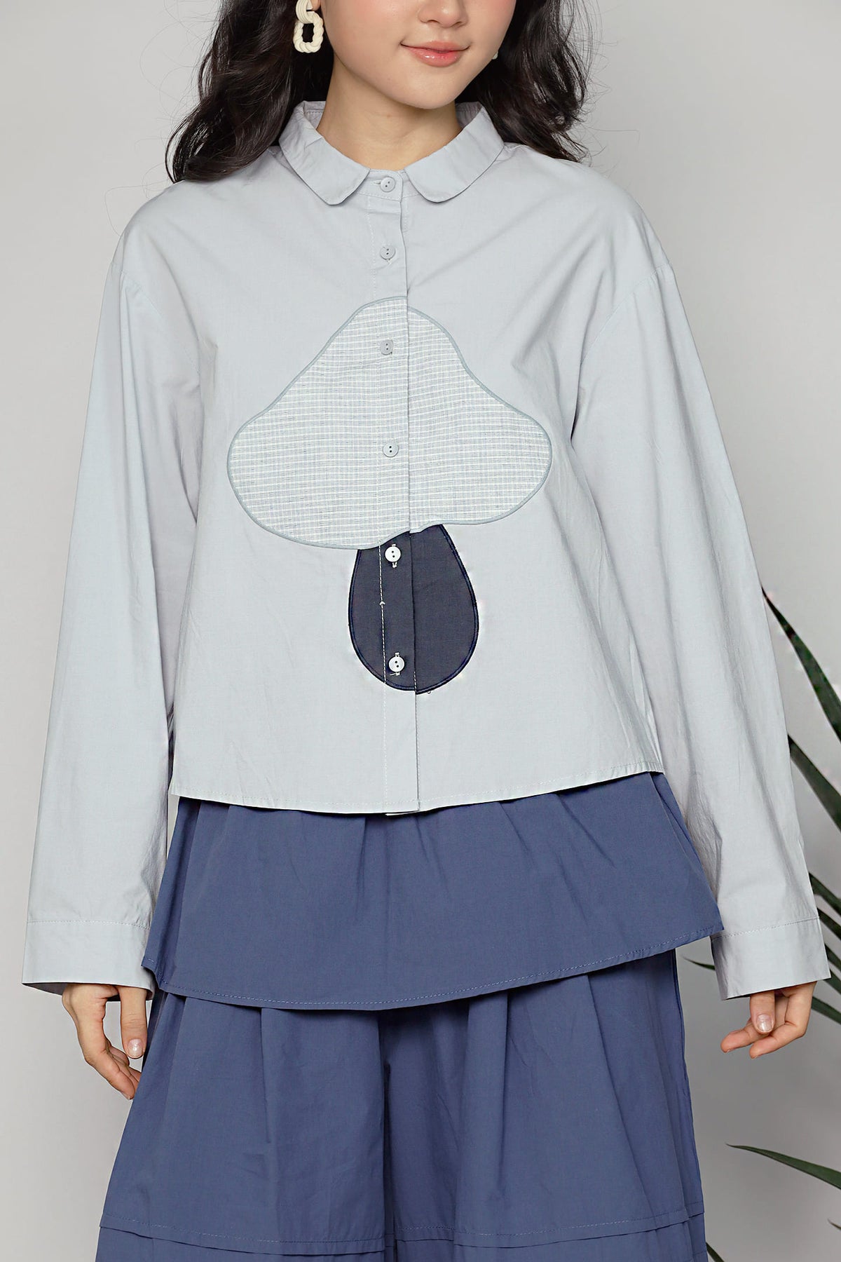 JOY - Mushroom Blouse in Blue