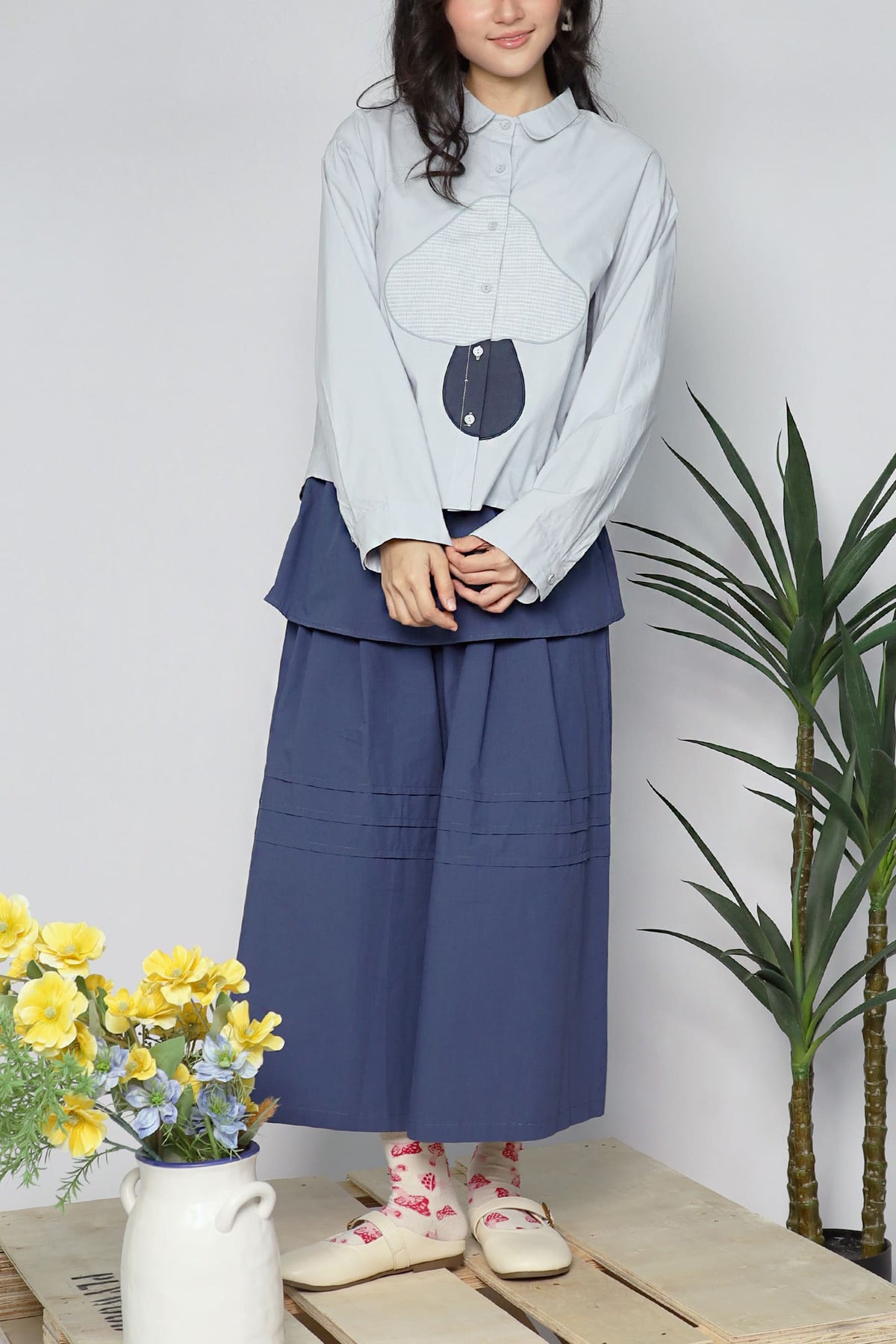 JOY - Mushroom Blouse in Blue