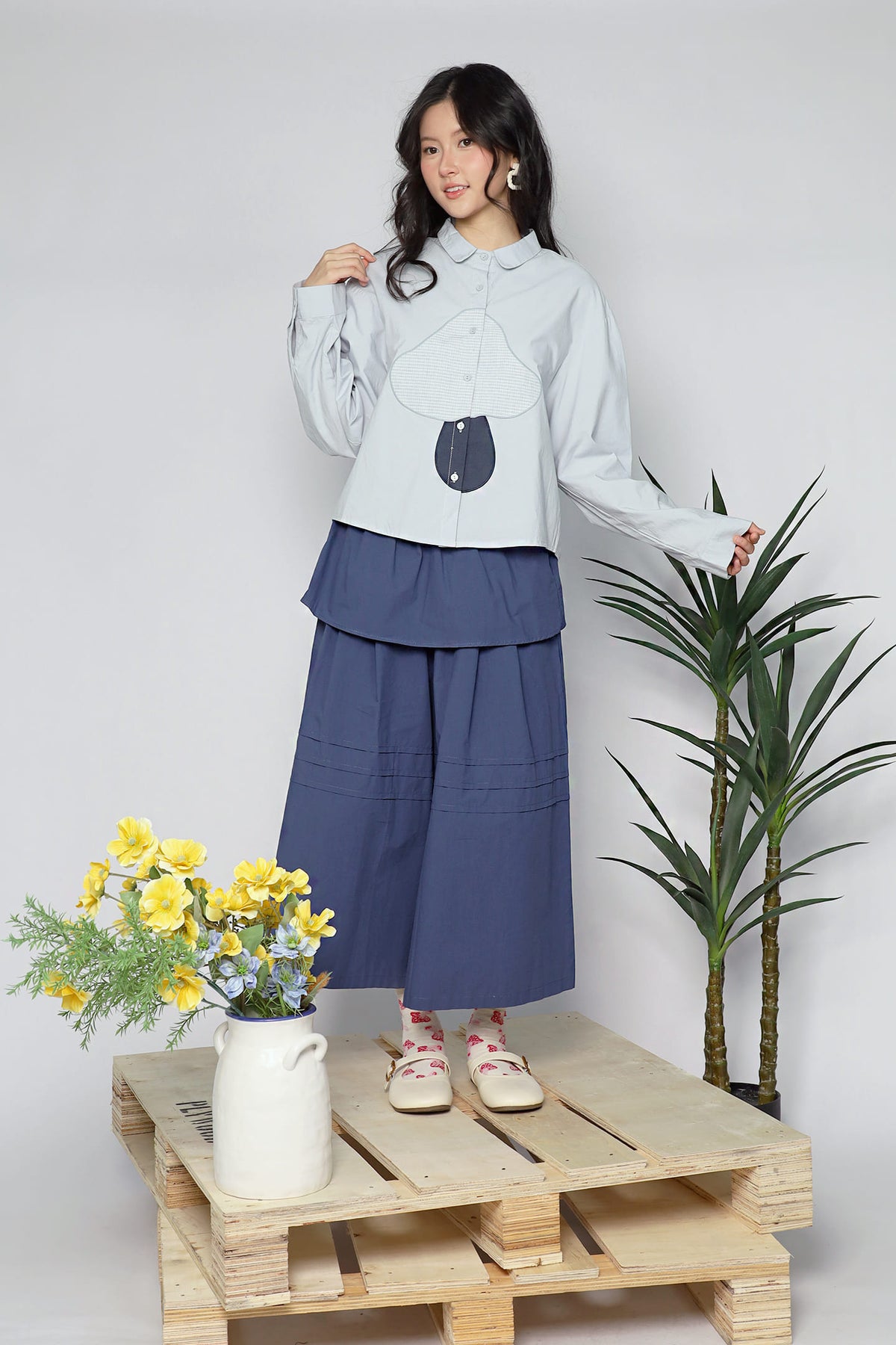 JOY - Mushroom Blouse in Blue
