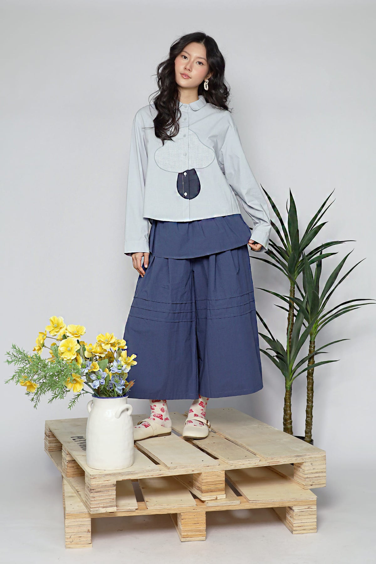 JOY - Mushroom Blouse in Blue