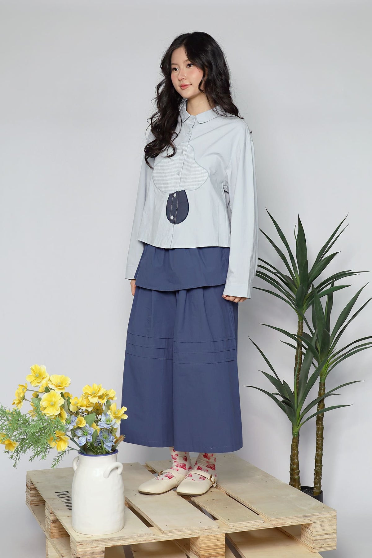 JOY - Mushroom Blouse in Blue