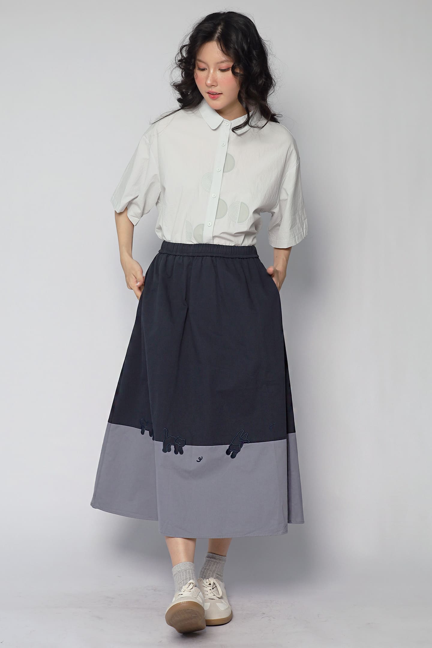 JOY - Noma Colourblock Skirt with Cats