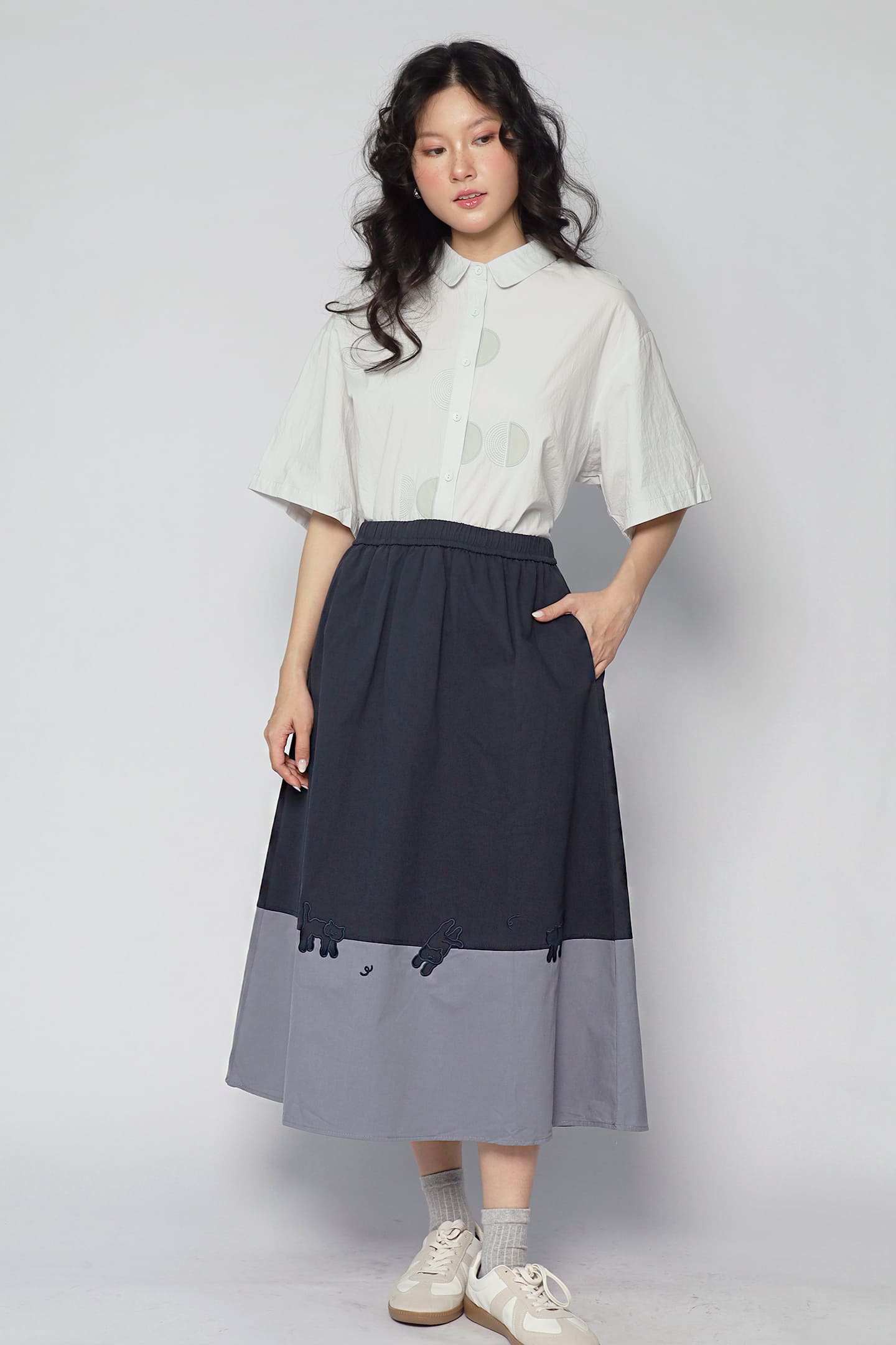 JOY - Noma Colourblock Skirt with Cats
