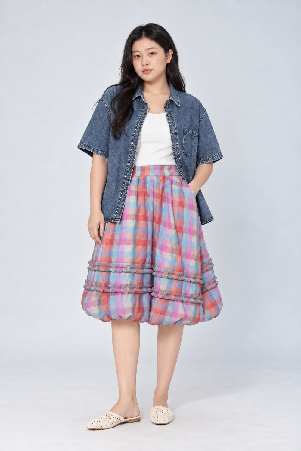 Jewel Checkered Balloon Skirt