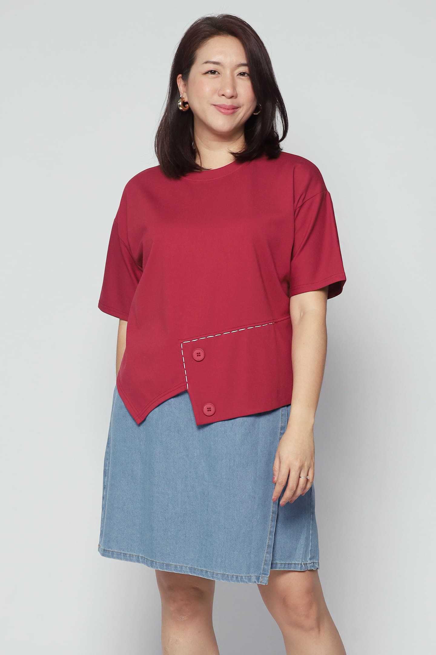 Backorders Easy By TE - Peiling Button Top in Red