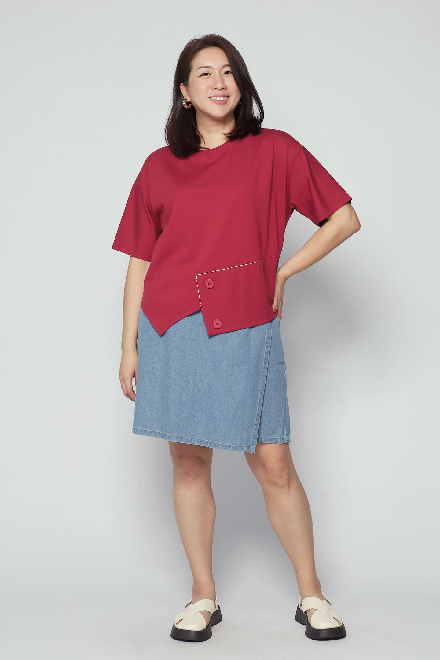 Backorders Easy By TE - Peiling Button Top in Red