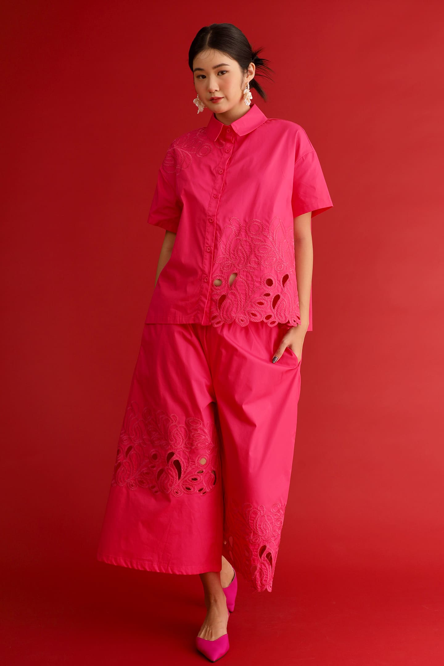 CHOSEN - Pink Reign Embroidered Culottes