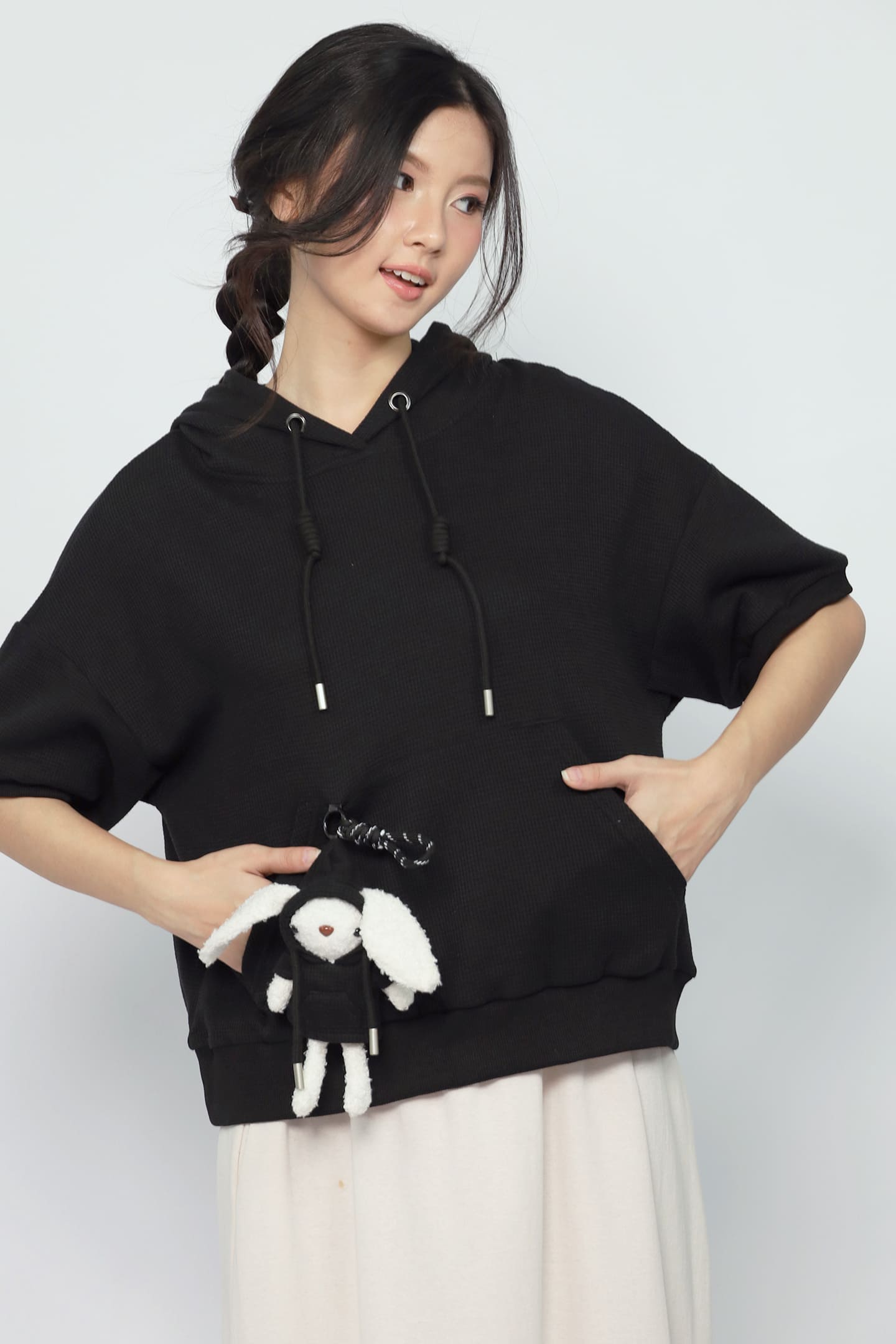 JOY - Rabibi Bunny Hoodie Top in Black