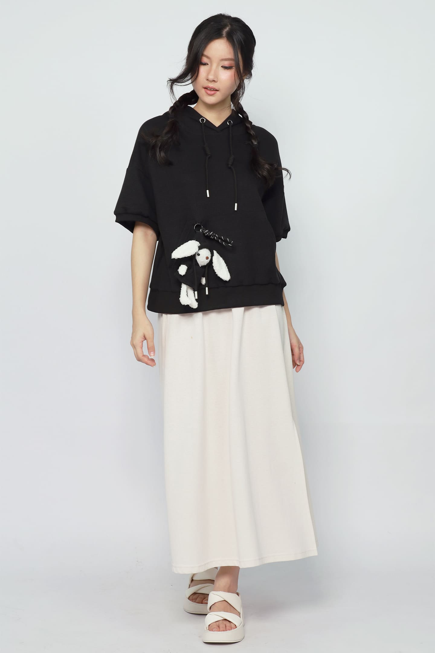 JOY - Rabibi Bunny Hoodie Top in Black