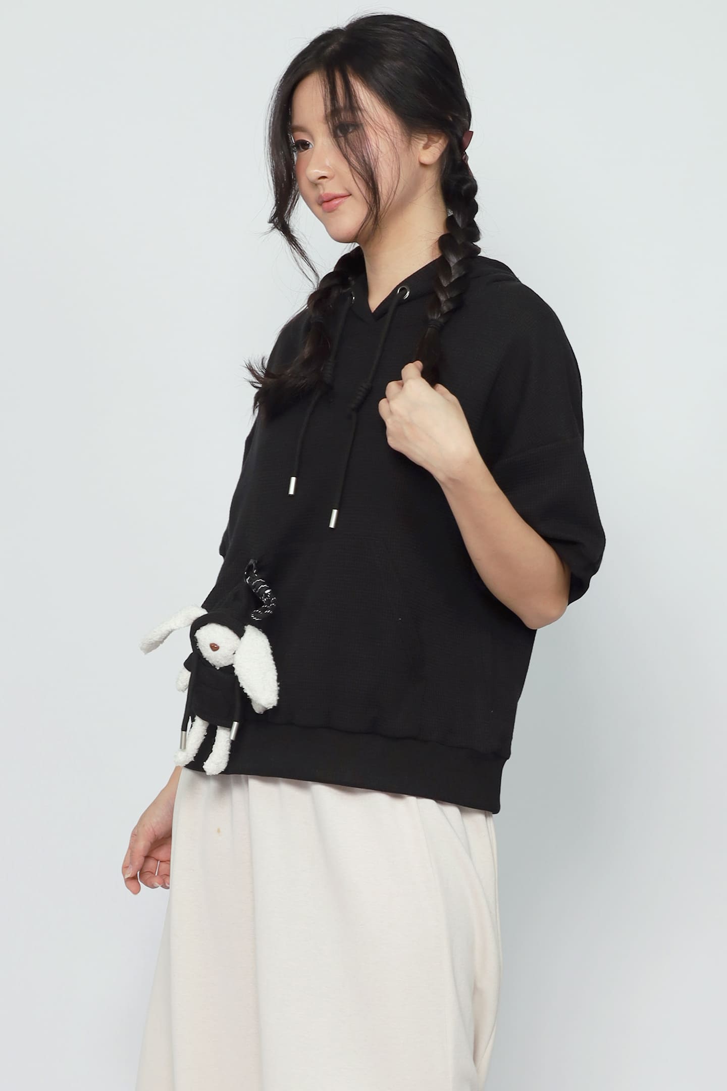 JOY - Rabibi Bunny Hoodie Top in Black