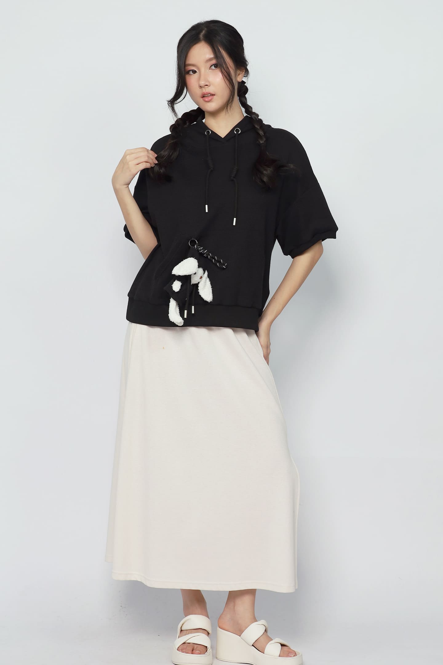 JOY - Rabibi Bunny Hoodie Top in Black