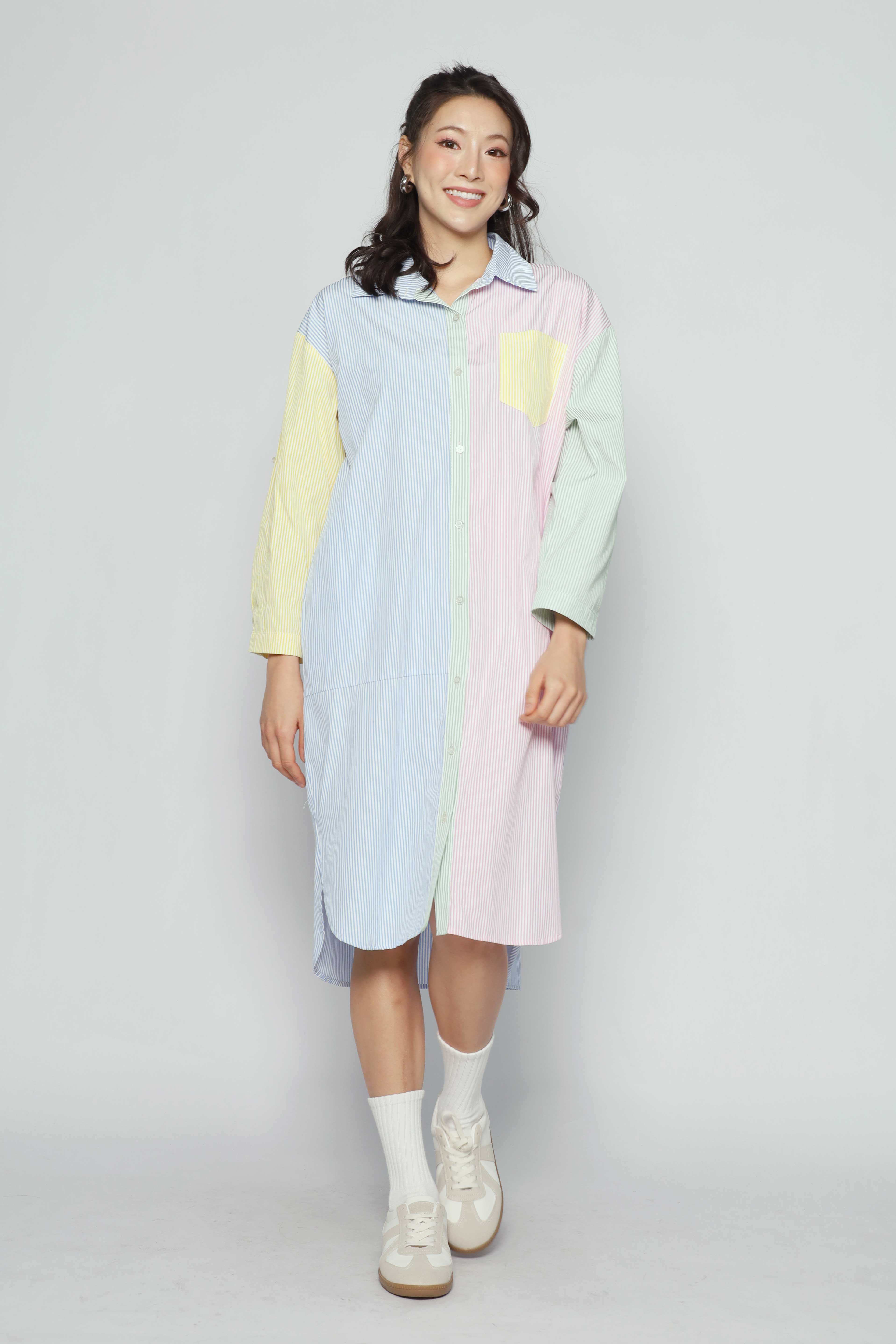 Rainbow Pinstripes Shirt Dress