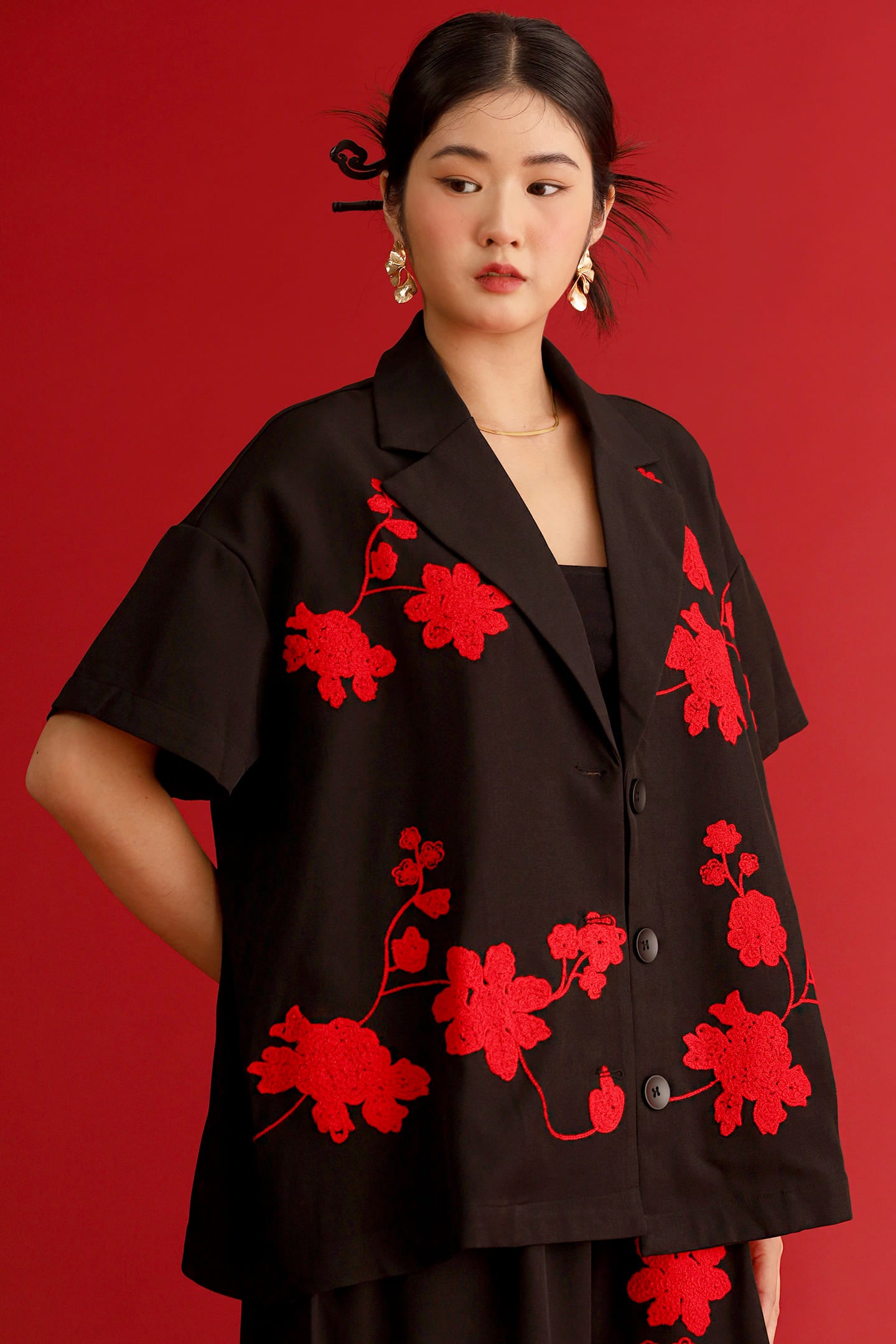 CHOSEN - Red Dynasty Embroidered Blazer