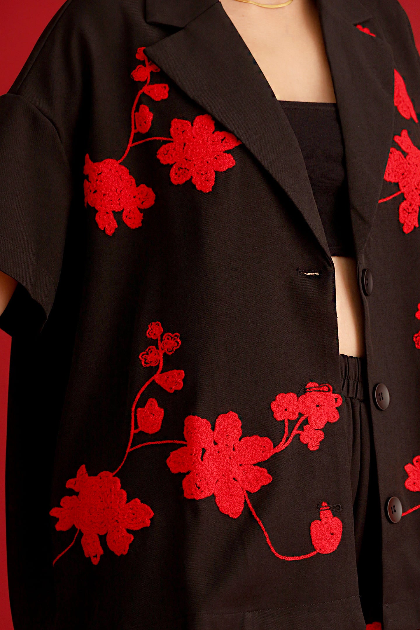 CHOSEN - Red Dynasty Embroidered Blazer