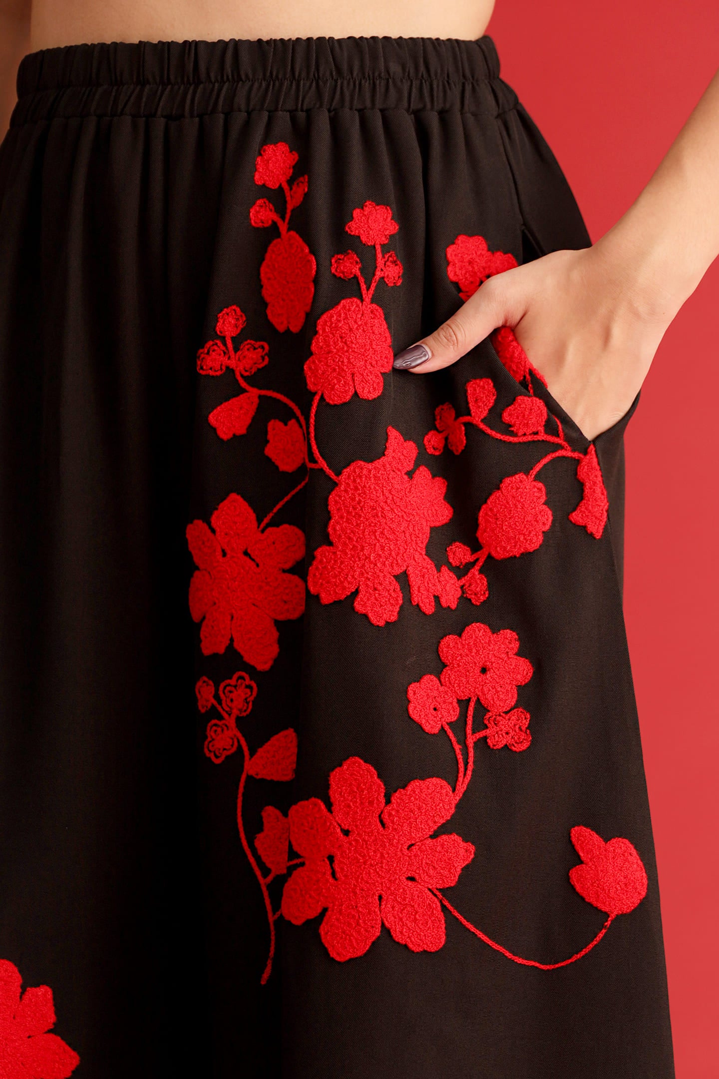 CHOSEN - Red Dynasty Embroidered Pants