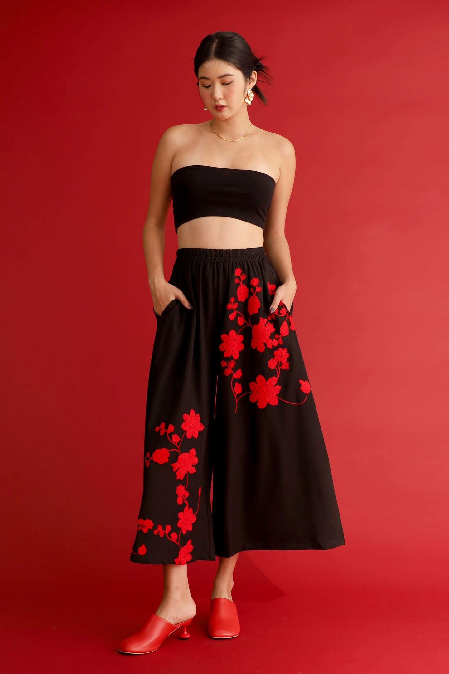 CHOSEN - Red Dynasty Embroidered Pants