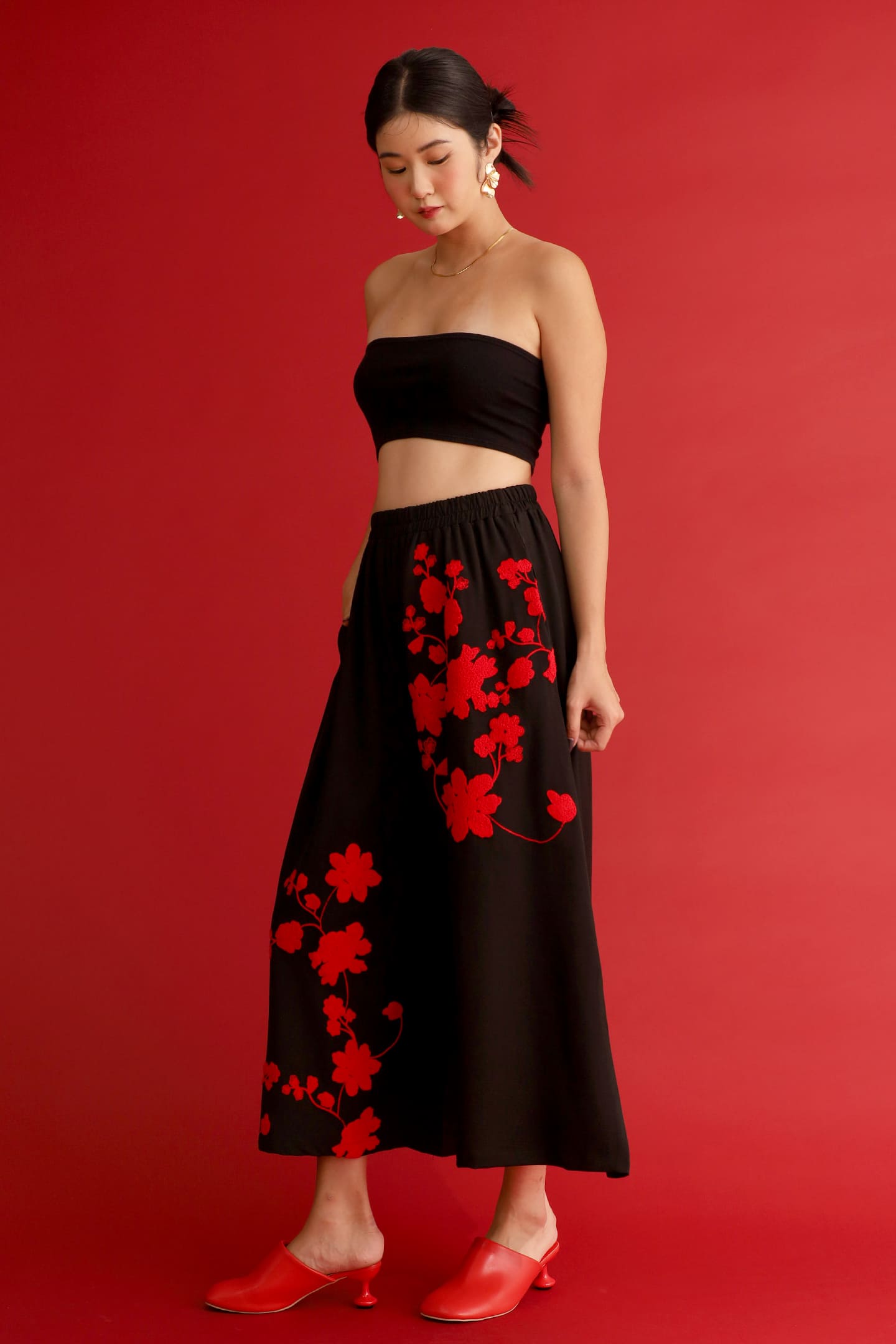 CHOSEN - Red Dynasty Embroidered Pants