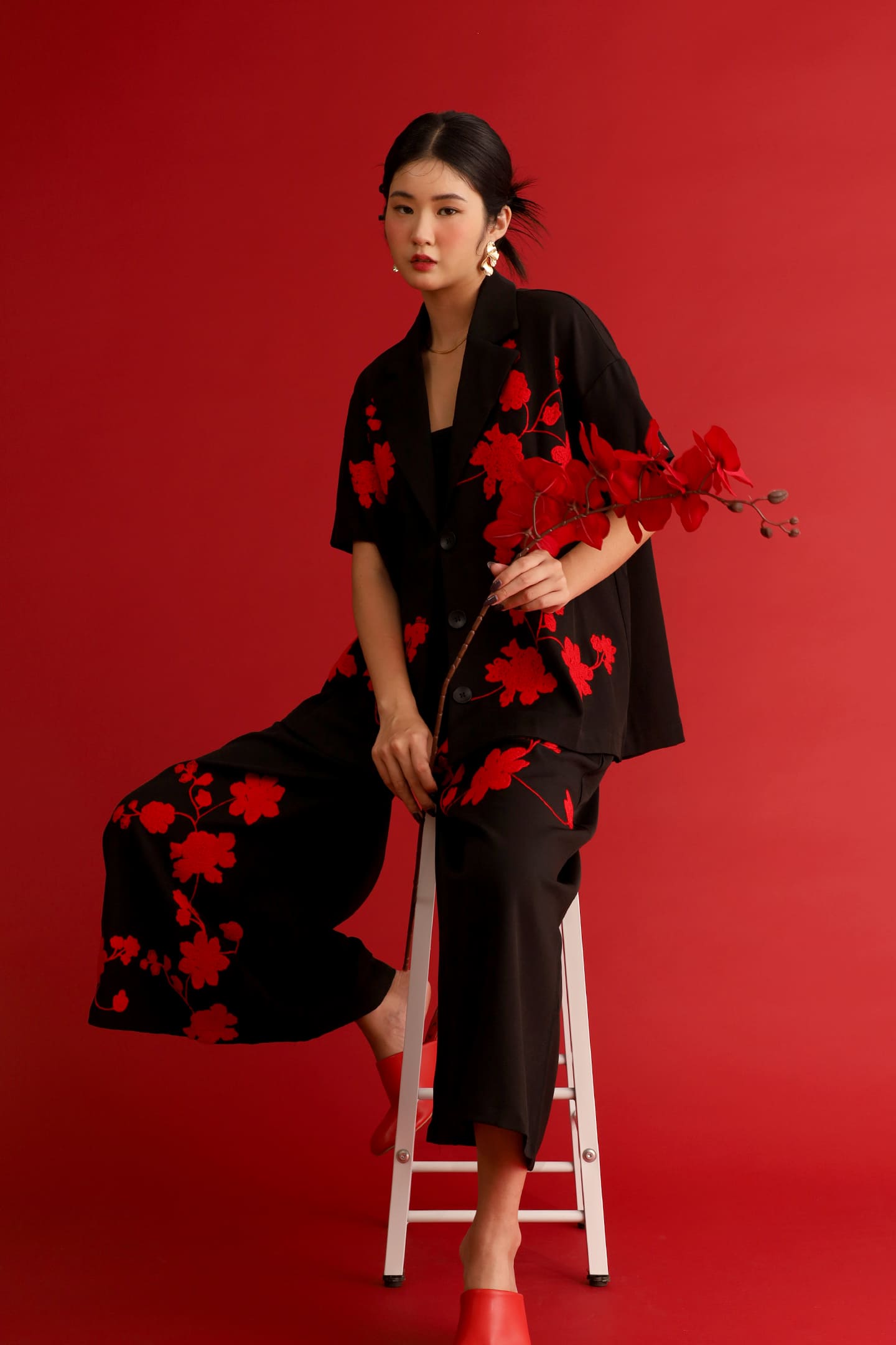 CHOSEN - Red Dynasty Embroidered Pants