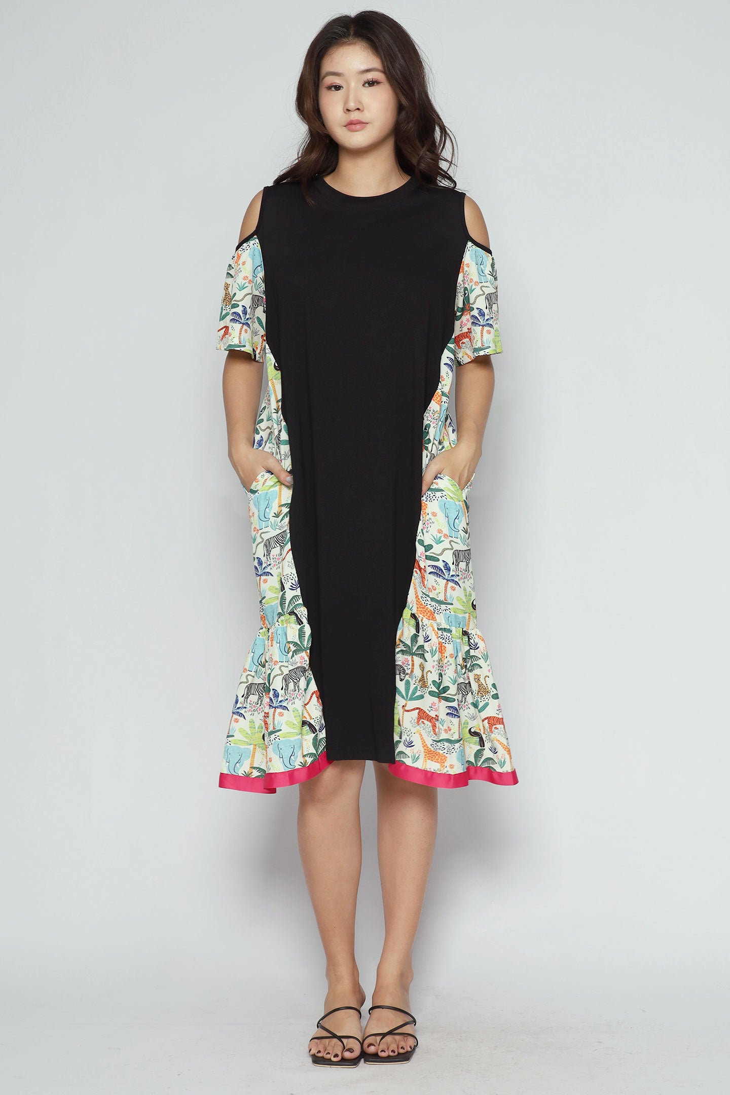 Roselle Cold Shoulder Dress in Animal Jungle