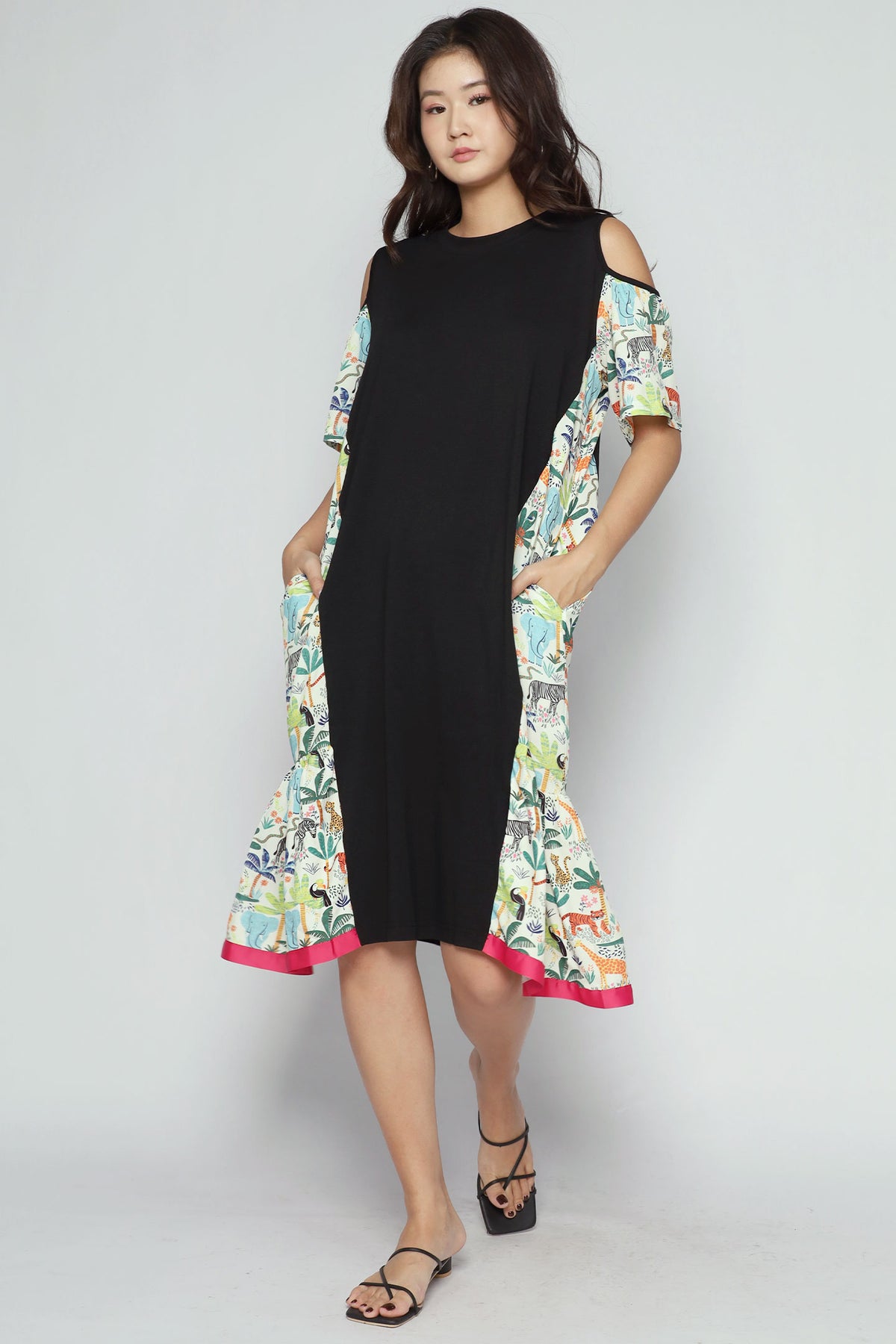 Roselle Cold Shoulder Dress in Animal Jungle