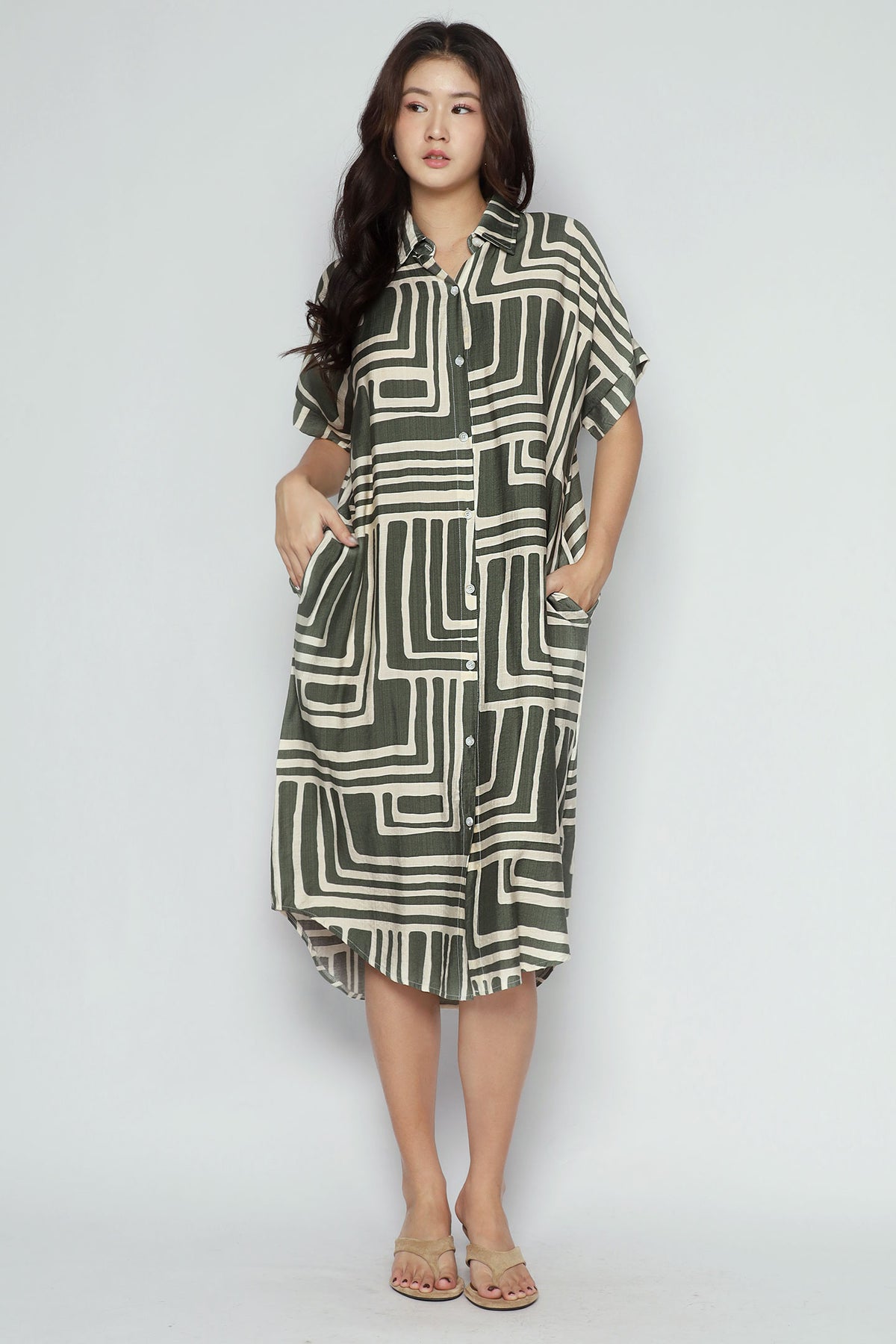 Backorders Shanny Shirt Dress in Green Tracks