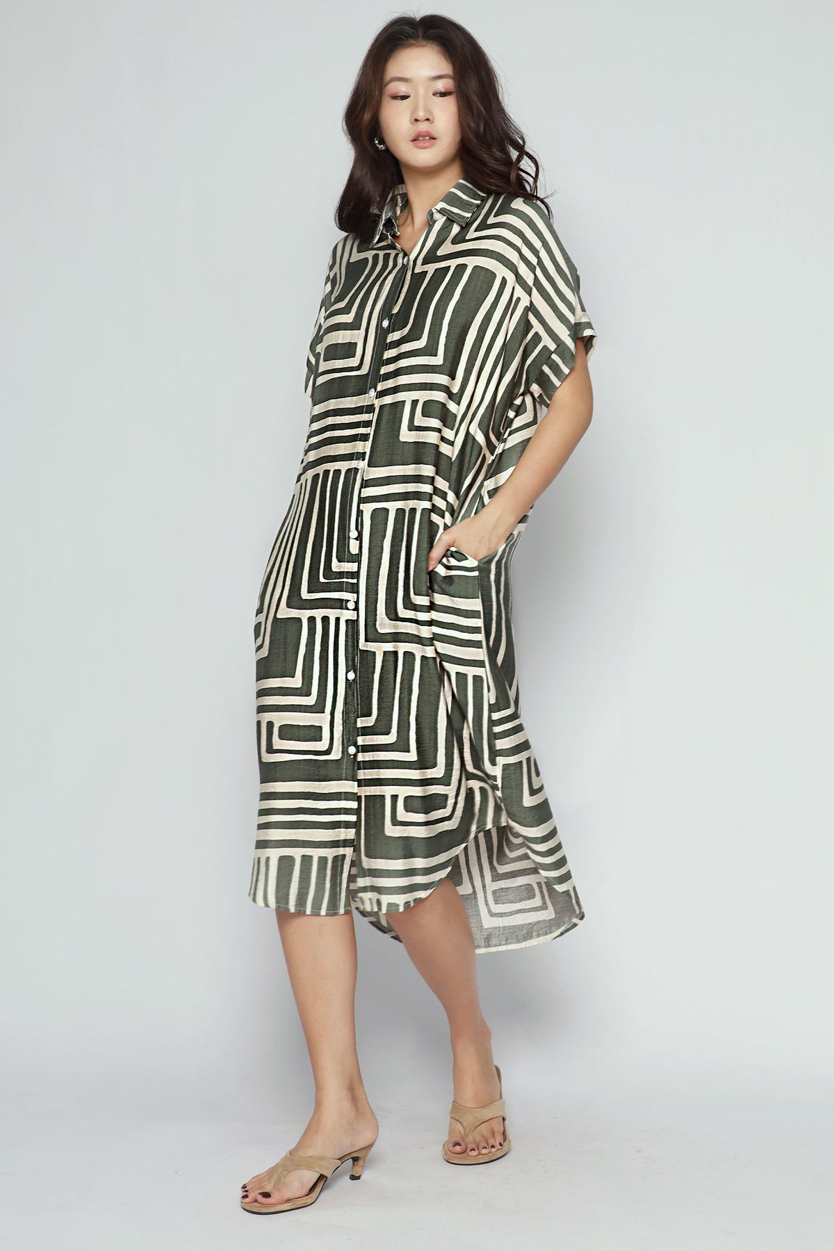 Backorders Shanny Shirt Dress in Green Tracks