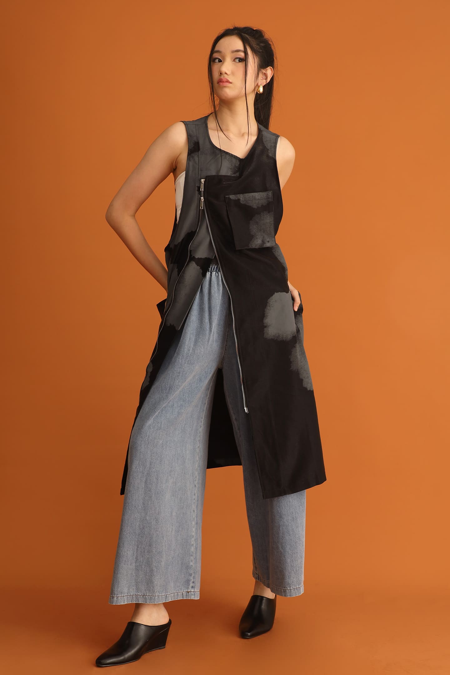 CHOSEN - Song Shimmer Zipper Longline Top / Dress