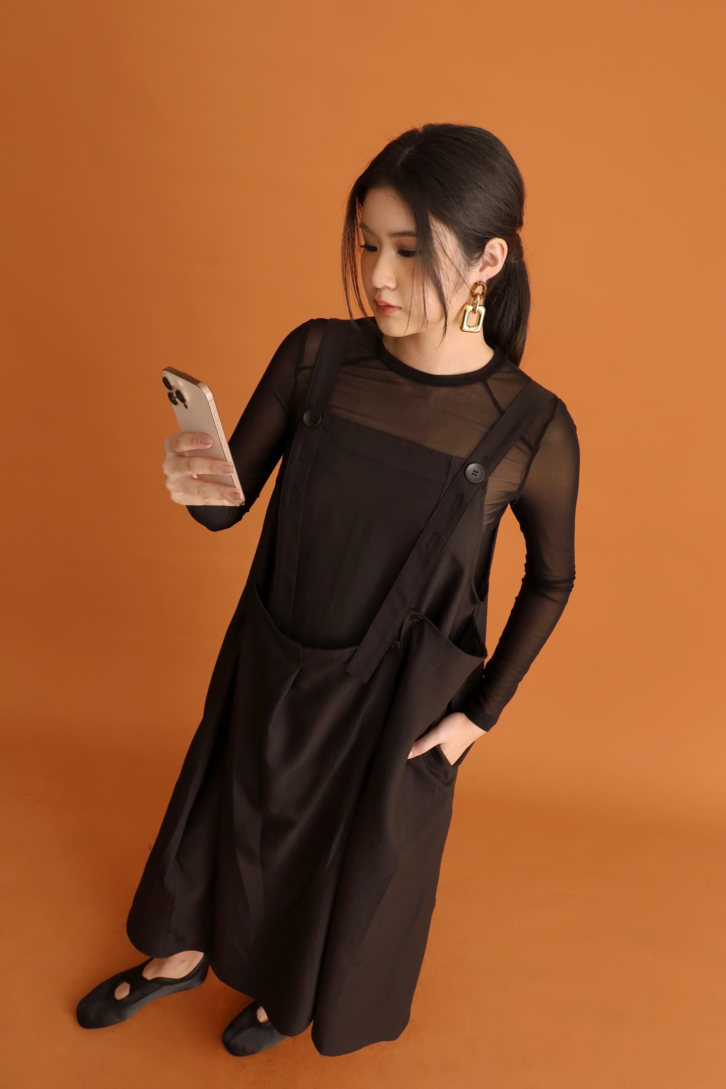 CHOSEN - Sunmi Pinafore Dress in Black