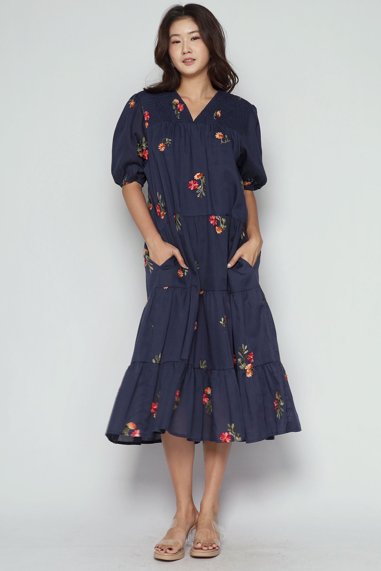 Backorders Sydney Dress in Blue Petal Embroidery