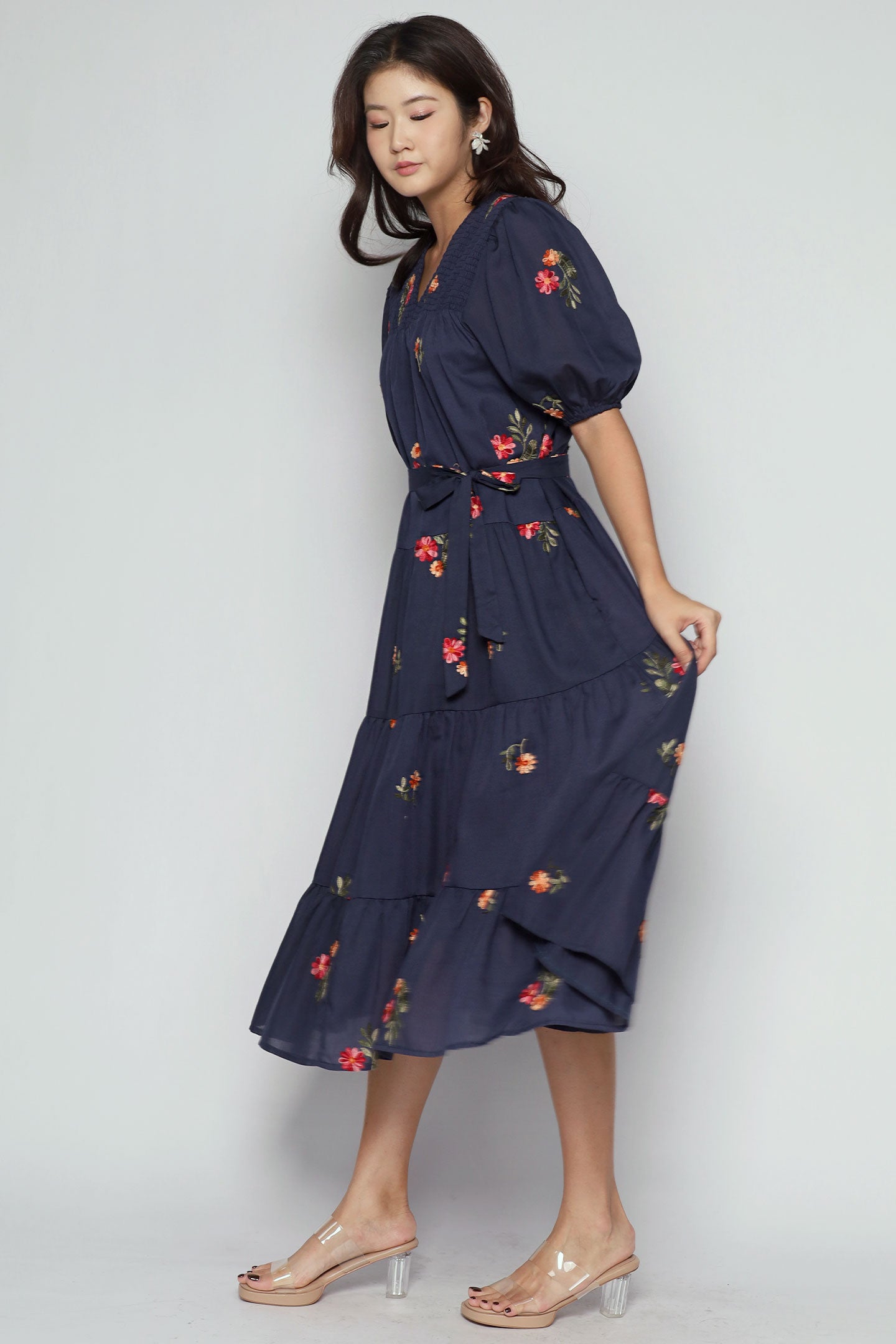Backorders Sydney Dress in Blue Petal Embroidery