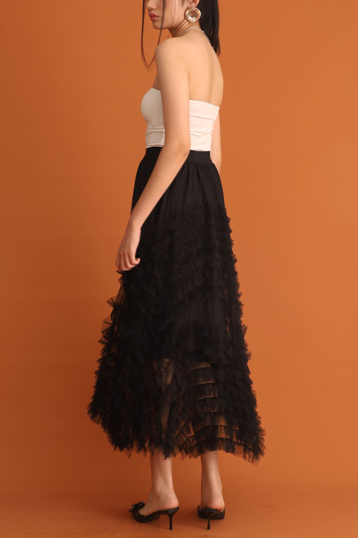 CHOSEN - Taiji Frill Mesh Skirt in Black