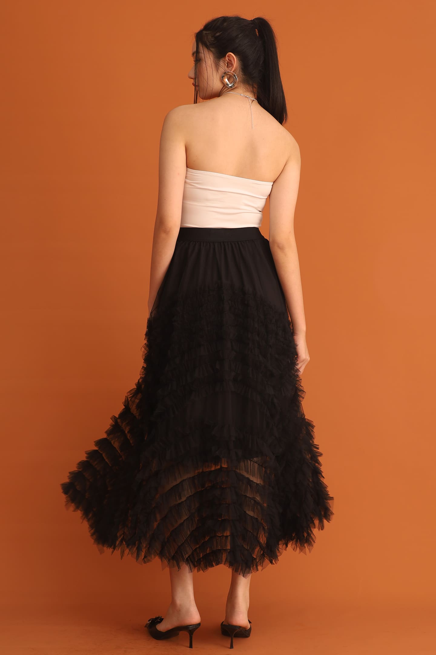 CHOSEN - Taiji Frill Mesh Skirt in Black