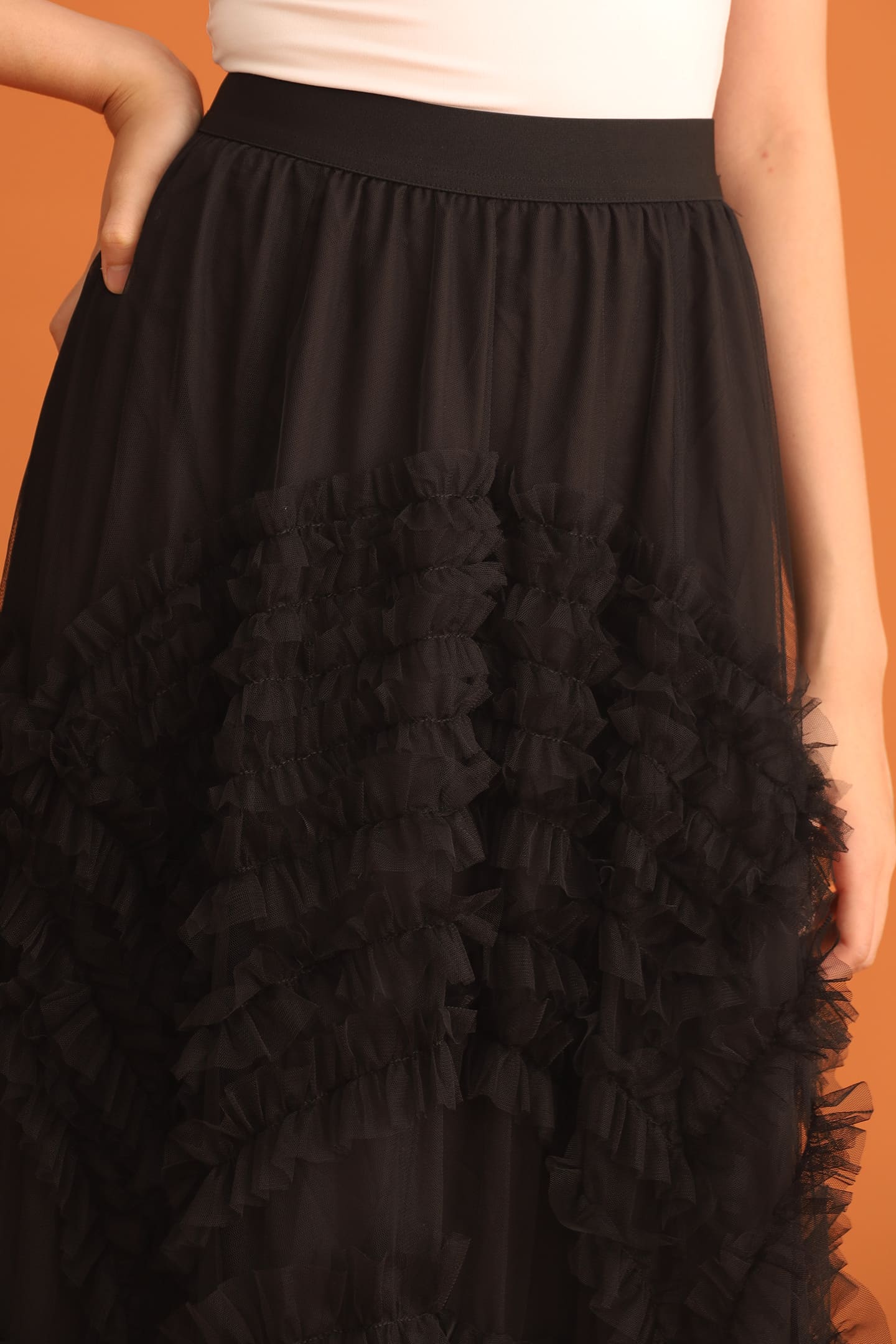 CHOSEN - Taiji Frill Mesh Skirt in Black