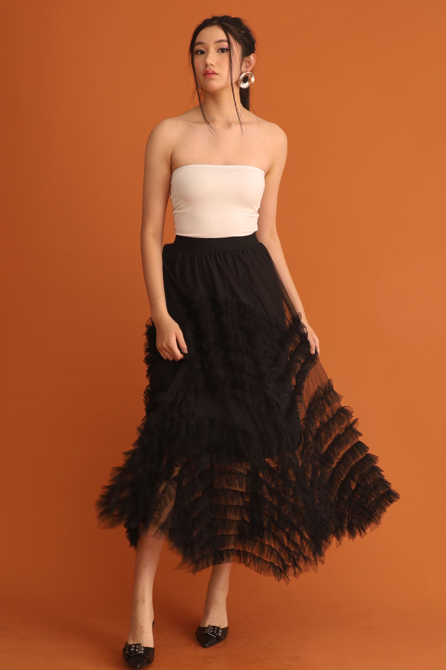 CHOSEN - Taiji Frill Mesh Skirt in Black
