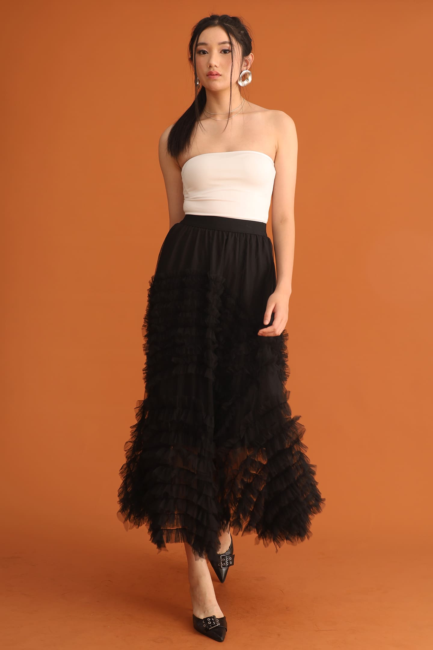CHOSEN - Taiji Frill Mesh Skirt in Black