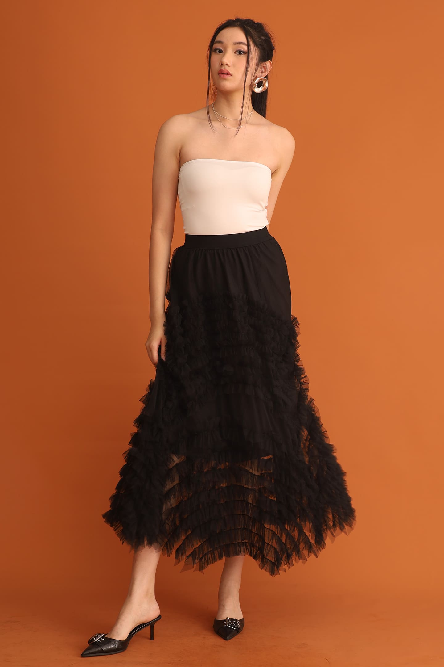 CHOSEN - Taiji Frill Mesh Skirt in Black