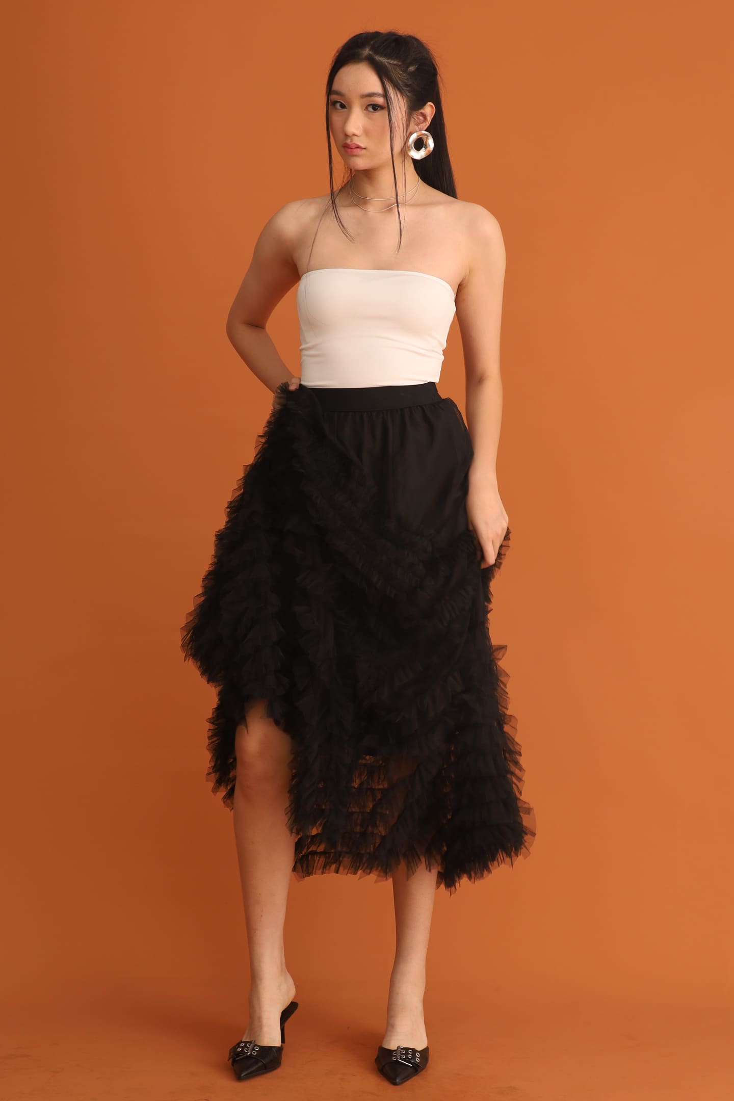 CHOSEN - Taiji Frill Mesh Skirt in Black