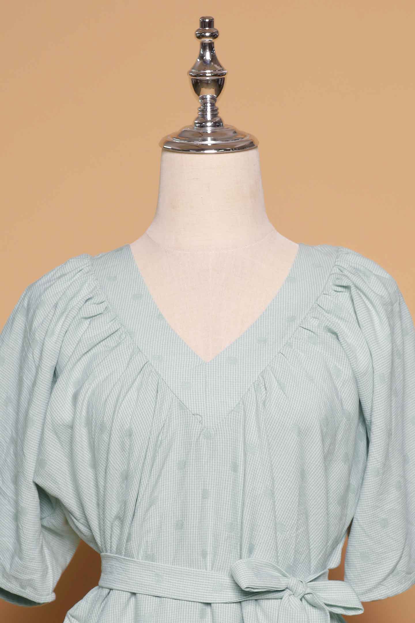 PO - Tayler V Dress in Mint Polkadot Check