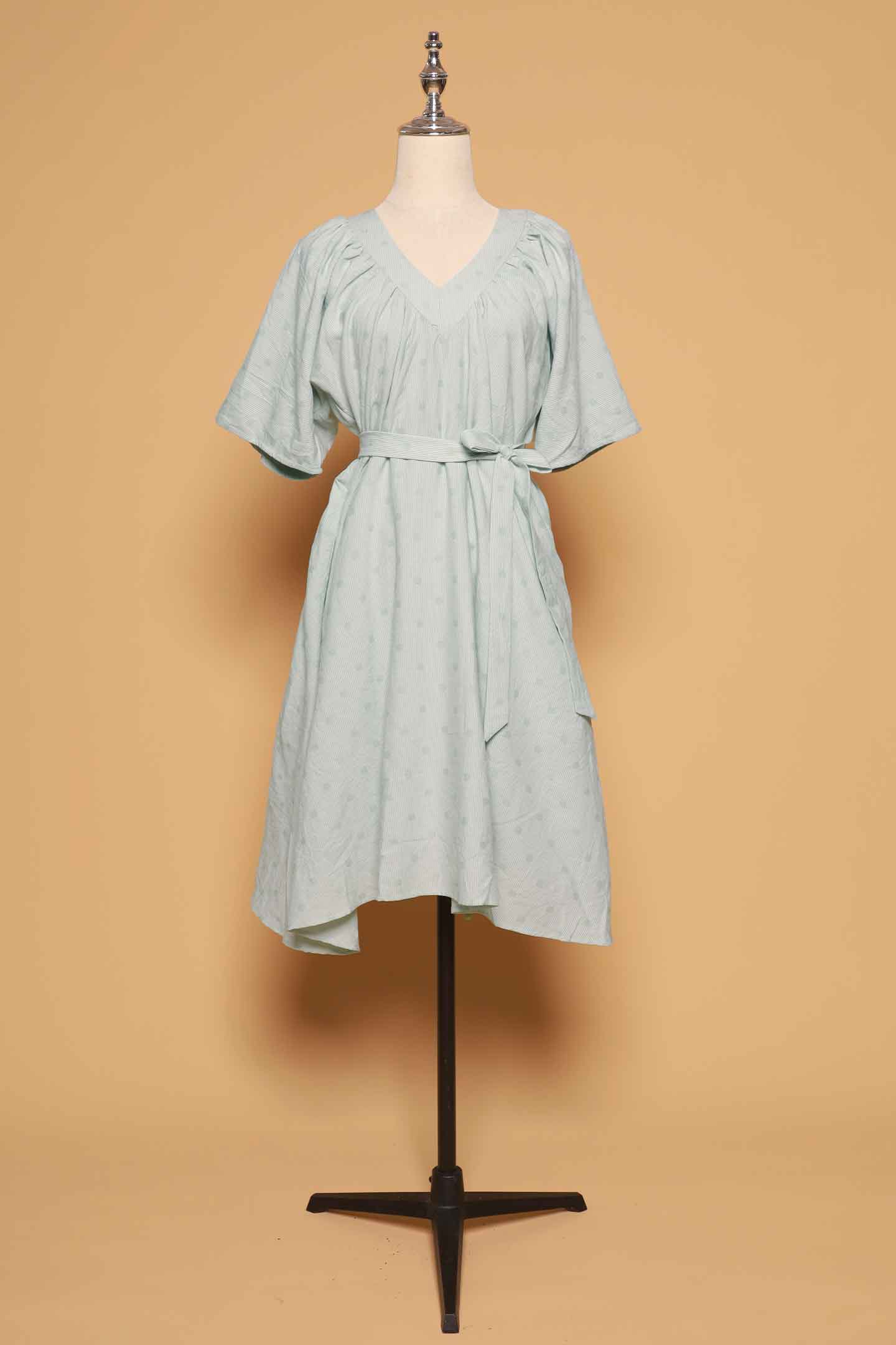 PO - Tayler V Dress in Mint Polkadot Check