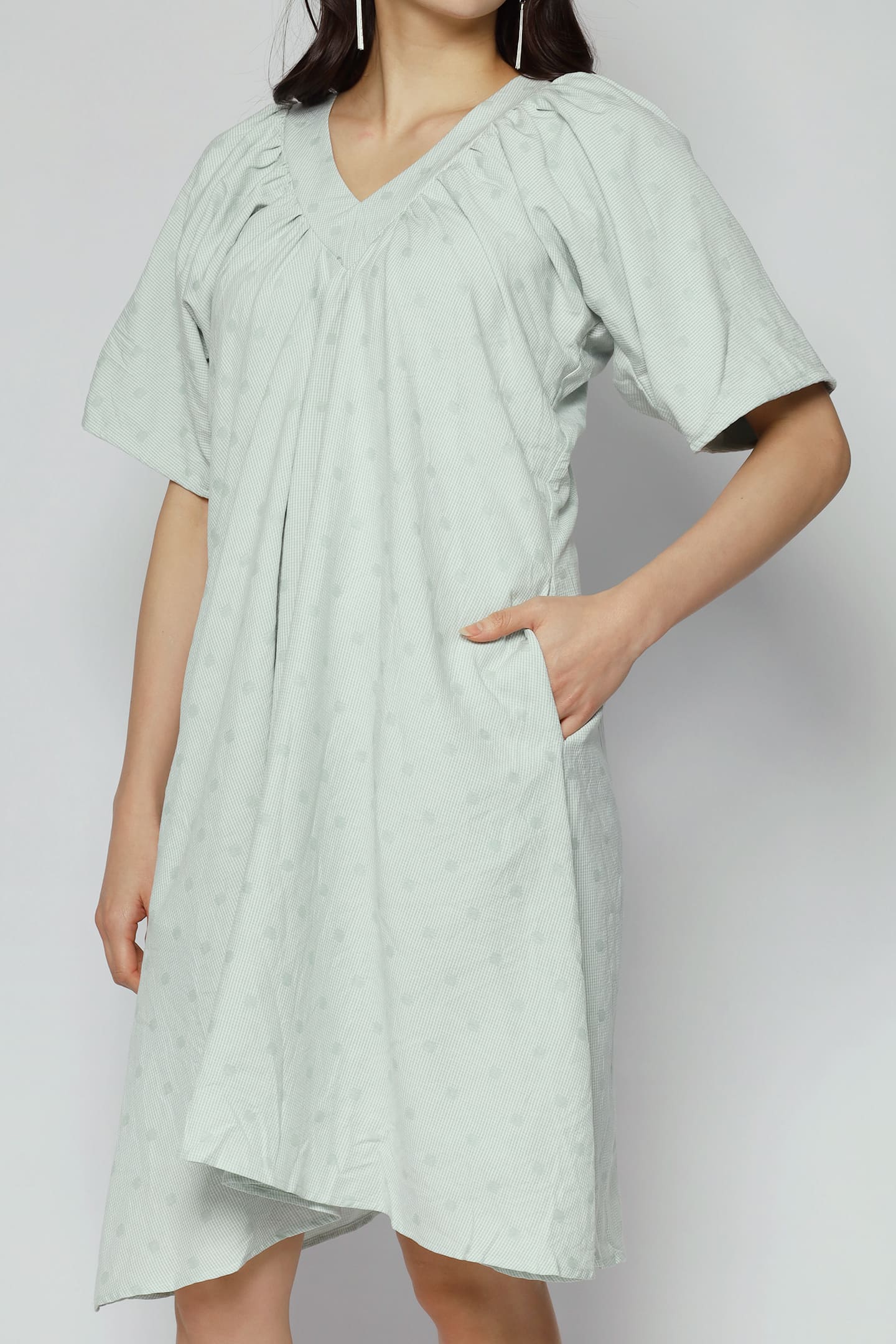 Tayler V Dress in Mint Polkadot Check