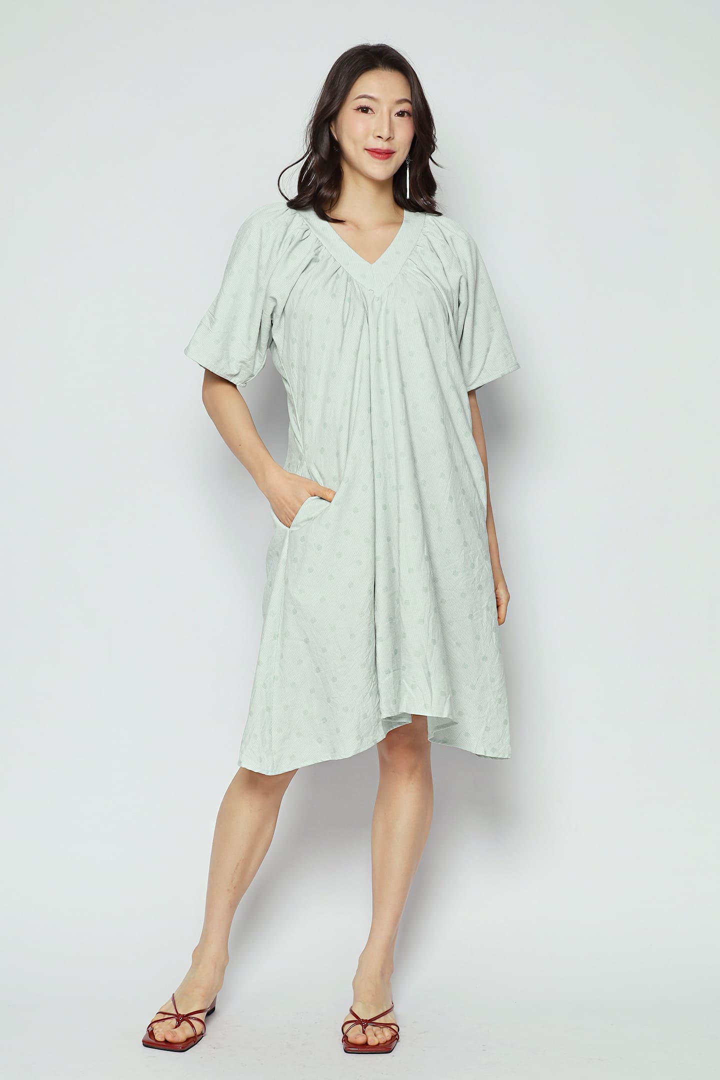 Tayler V Dress in Mint Polkadot Check