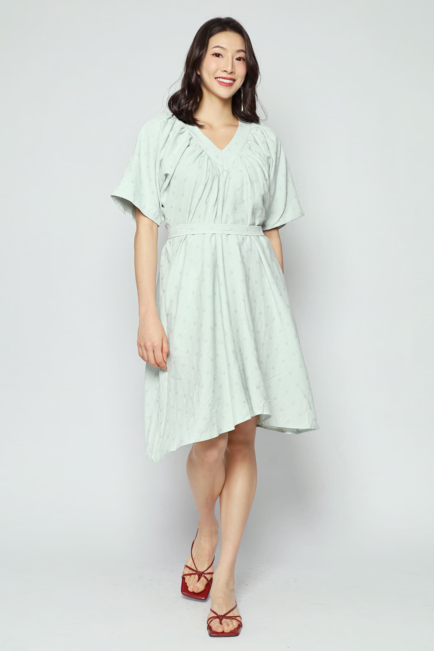 Tayler V Dress in Mint Polkadot Check