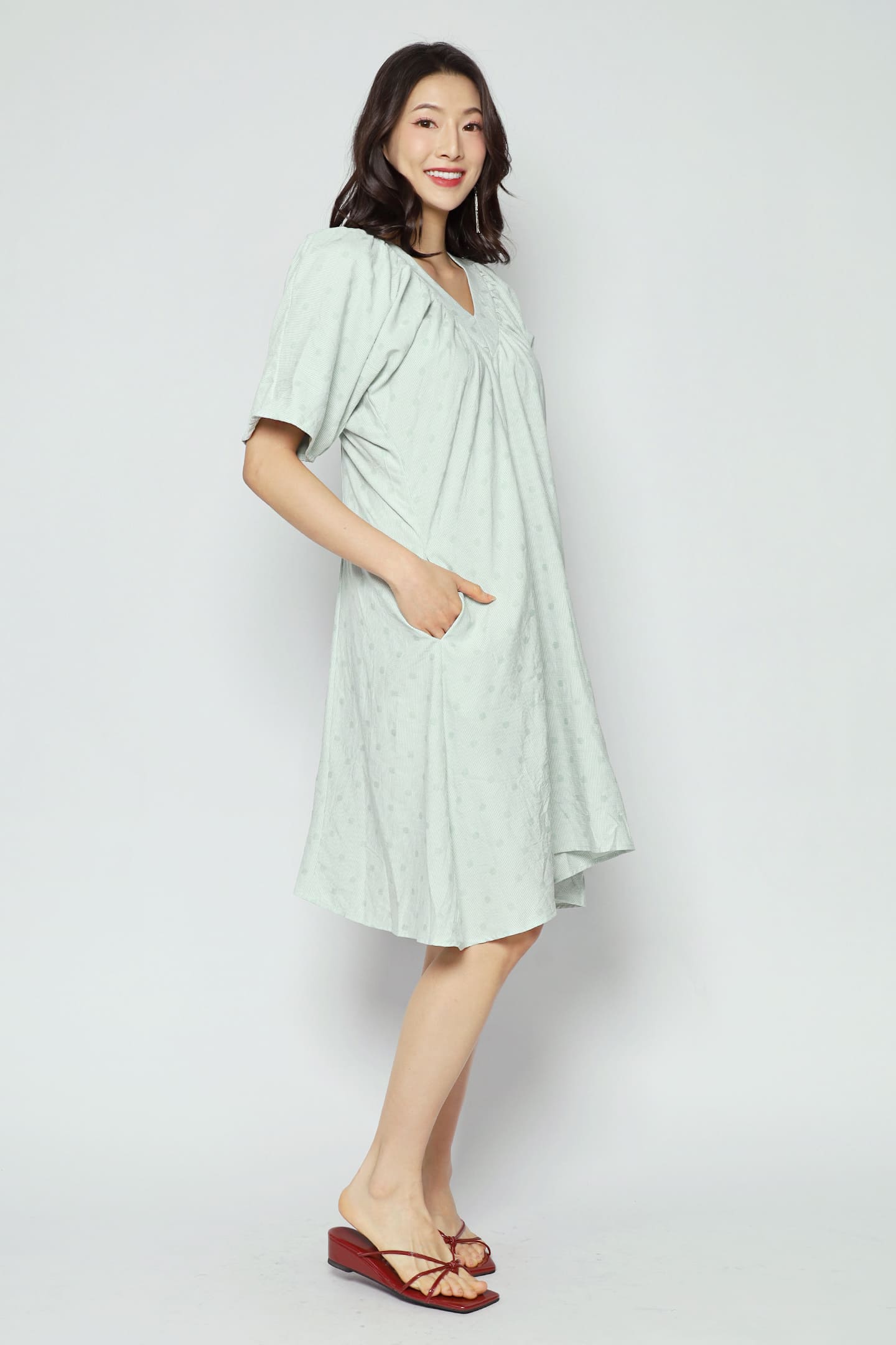Tayler V Dress in Mint Polkadot Check