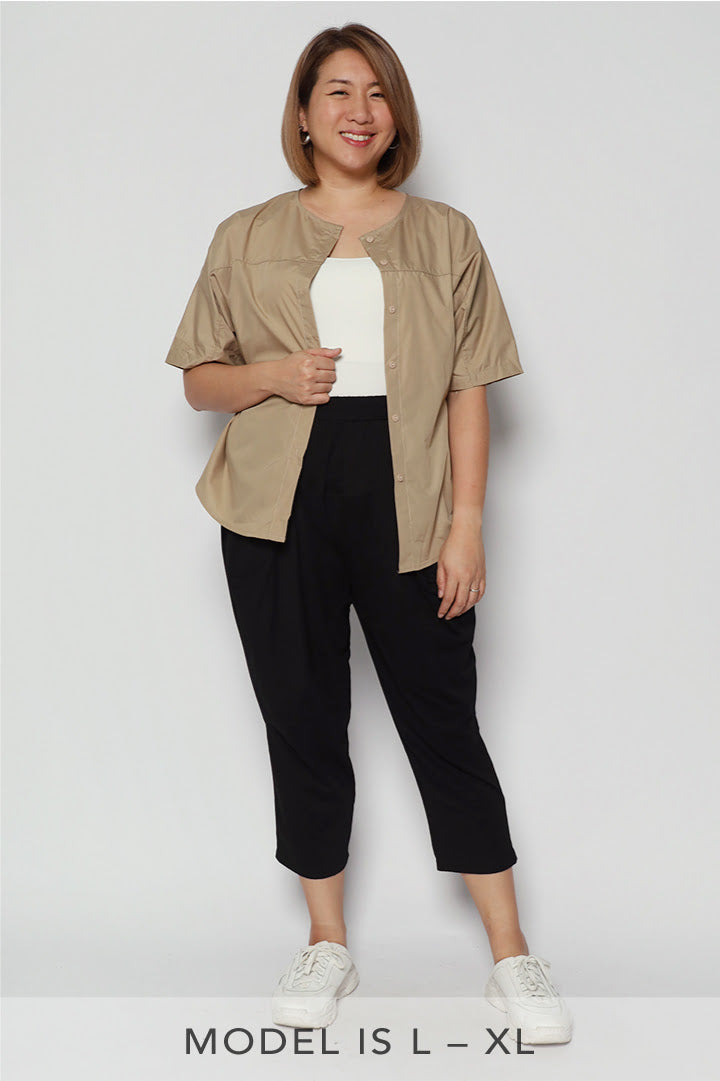 Theo Wrap Button Top in Khaki