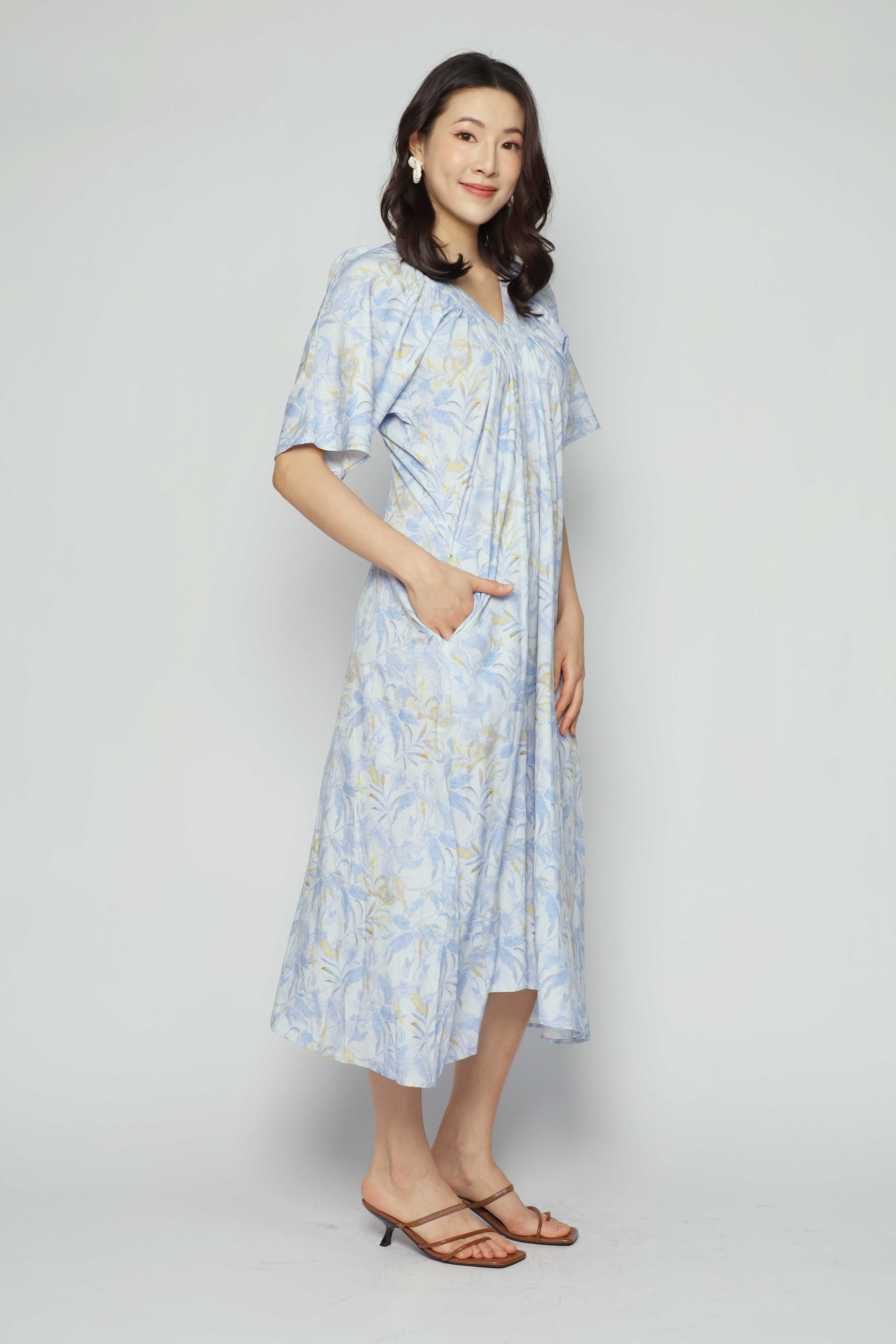 Whitney V Dress in Blue Floret