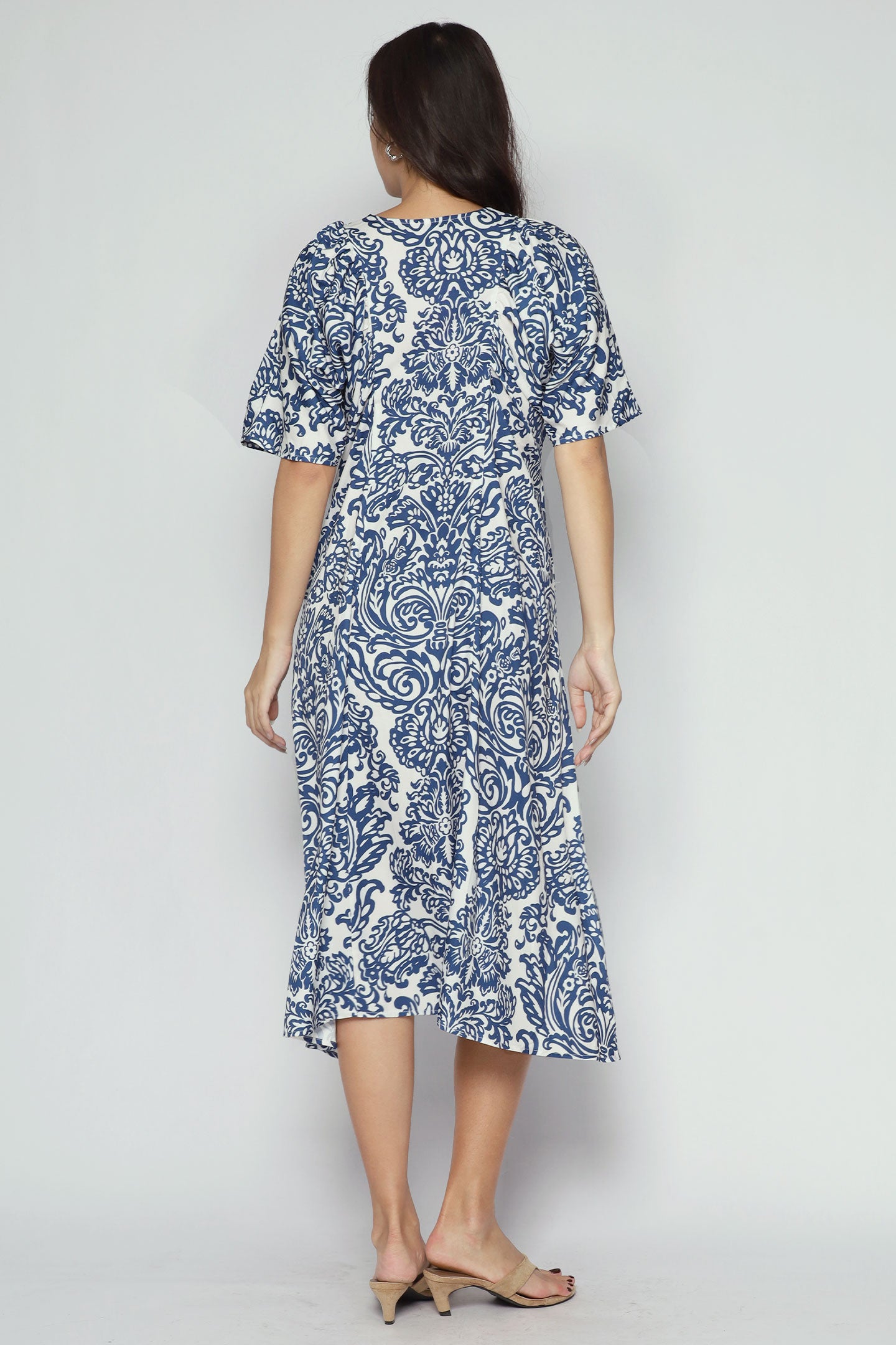 Whitney V Dress in Bluelit Blooms