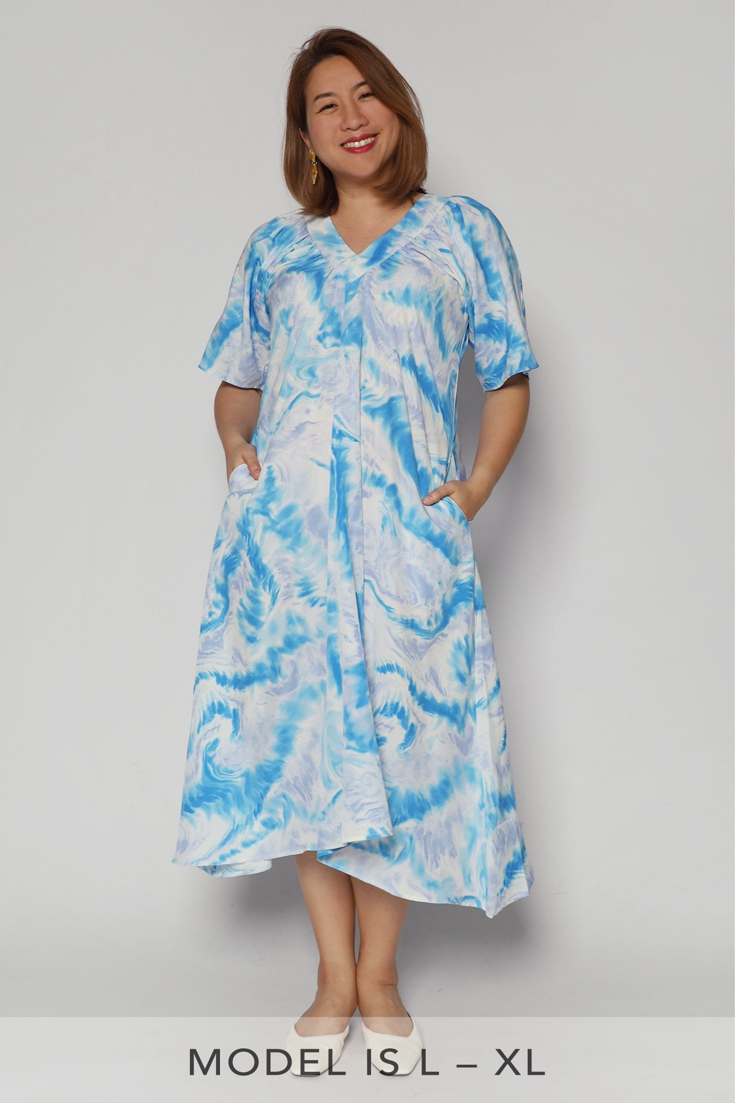 Whitney V Dress in Cloud Tie Dye