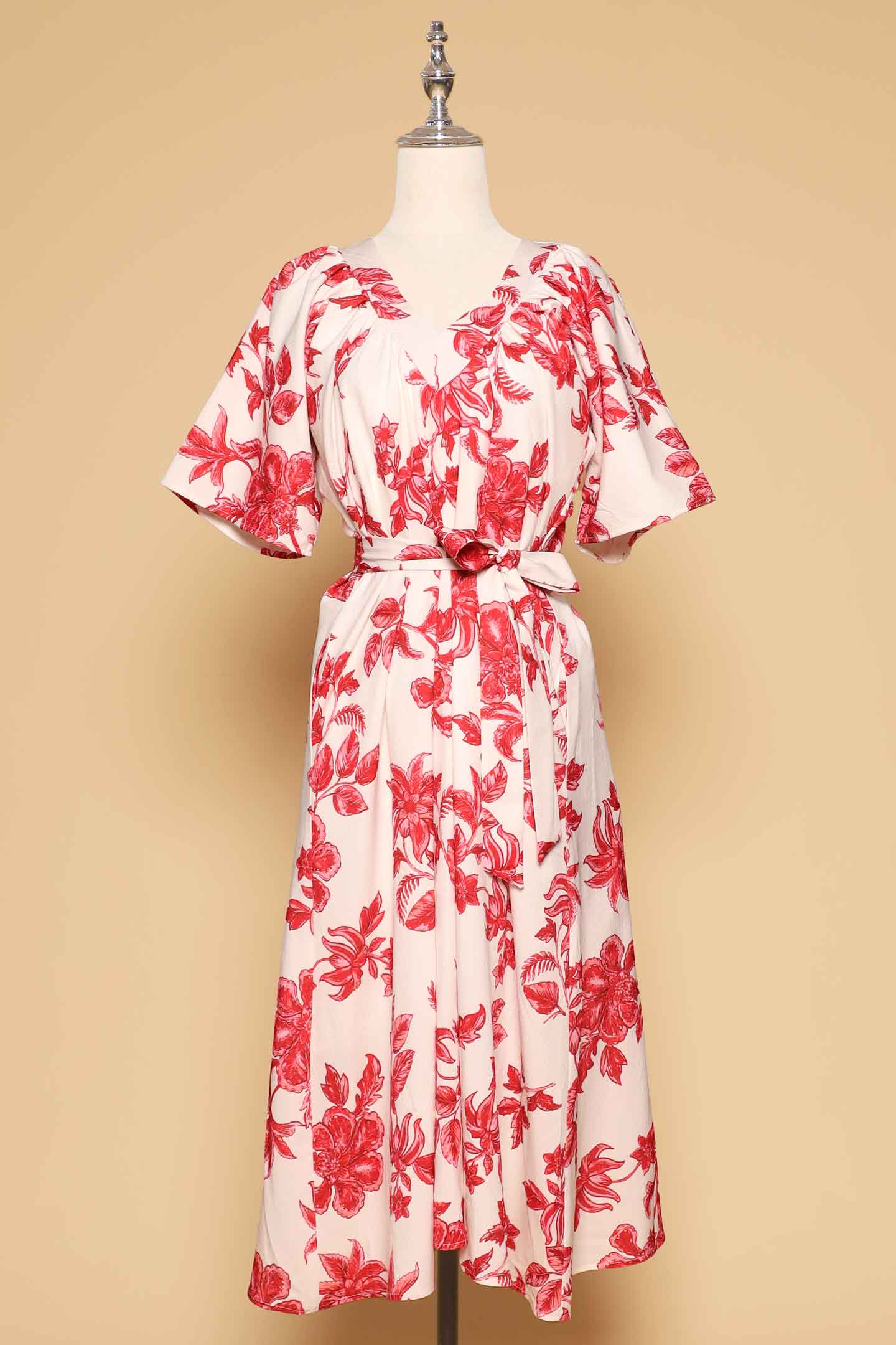 PO - Whitney V Dress in Red Festive Blooms