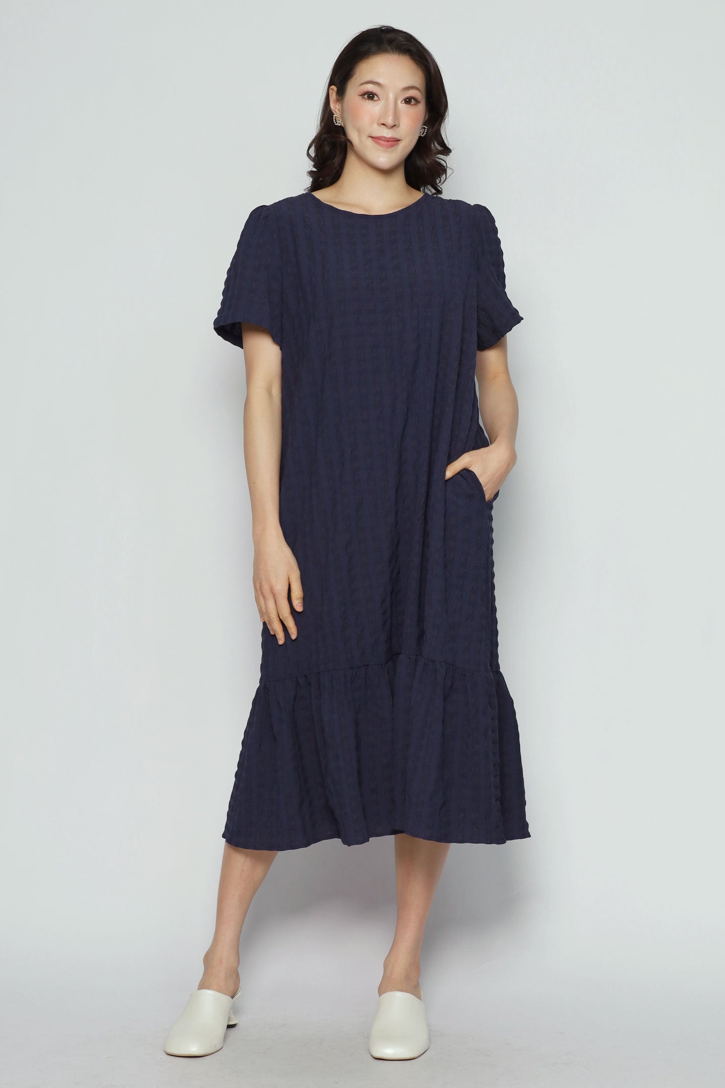 Backorders Xing Dress in Blue Textured